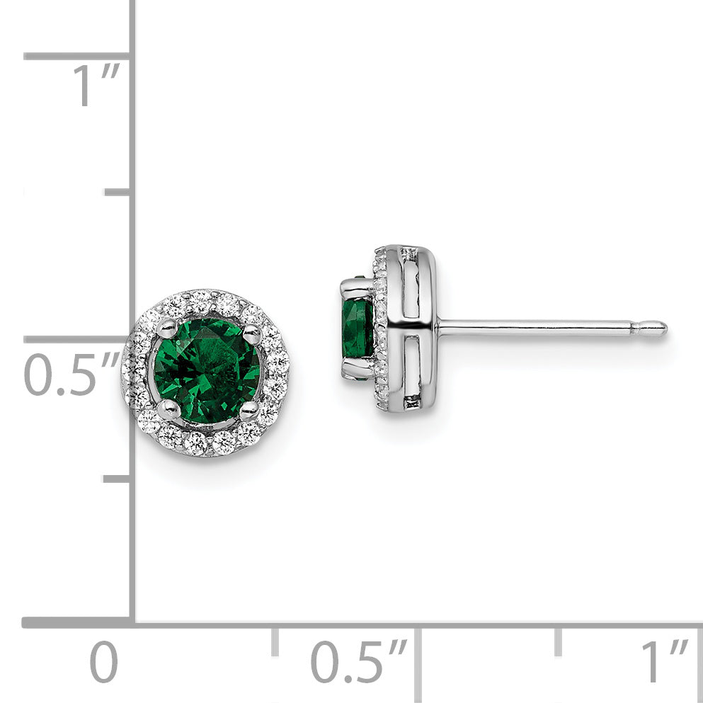 Brilliant Embers Sterling Silver Rhodium-plated 34 Stone White and Green Micro PavÇ Halo CZ Post Earrings
