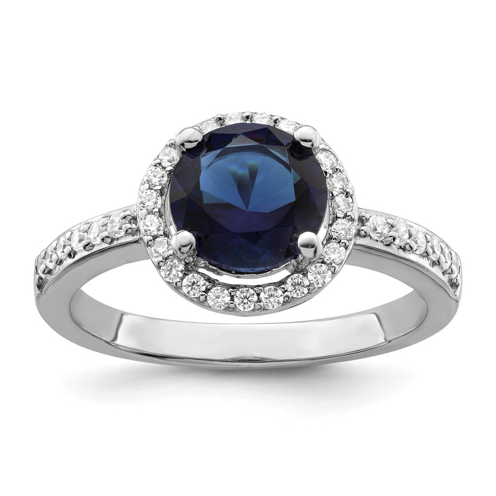 Brilliant Embers Sterling Silver Rhodium-plated 35 Stone White and Blue Micro PavΓ CZ Ring