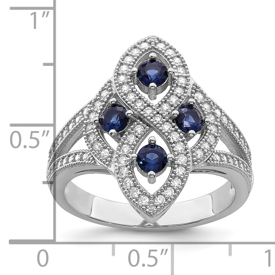 Brilliant Embers Sterling Silver Rhodium-plated 84 Stone Blue and White Micro PavÇ CZ Ring