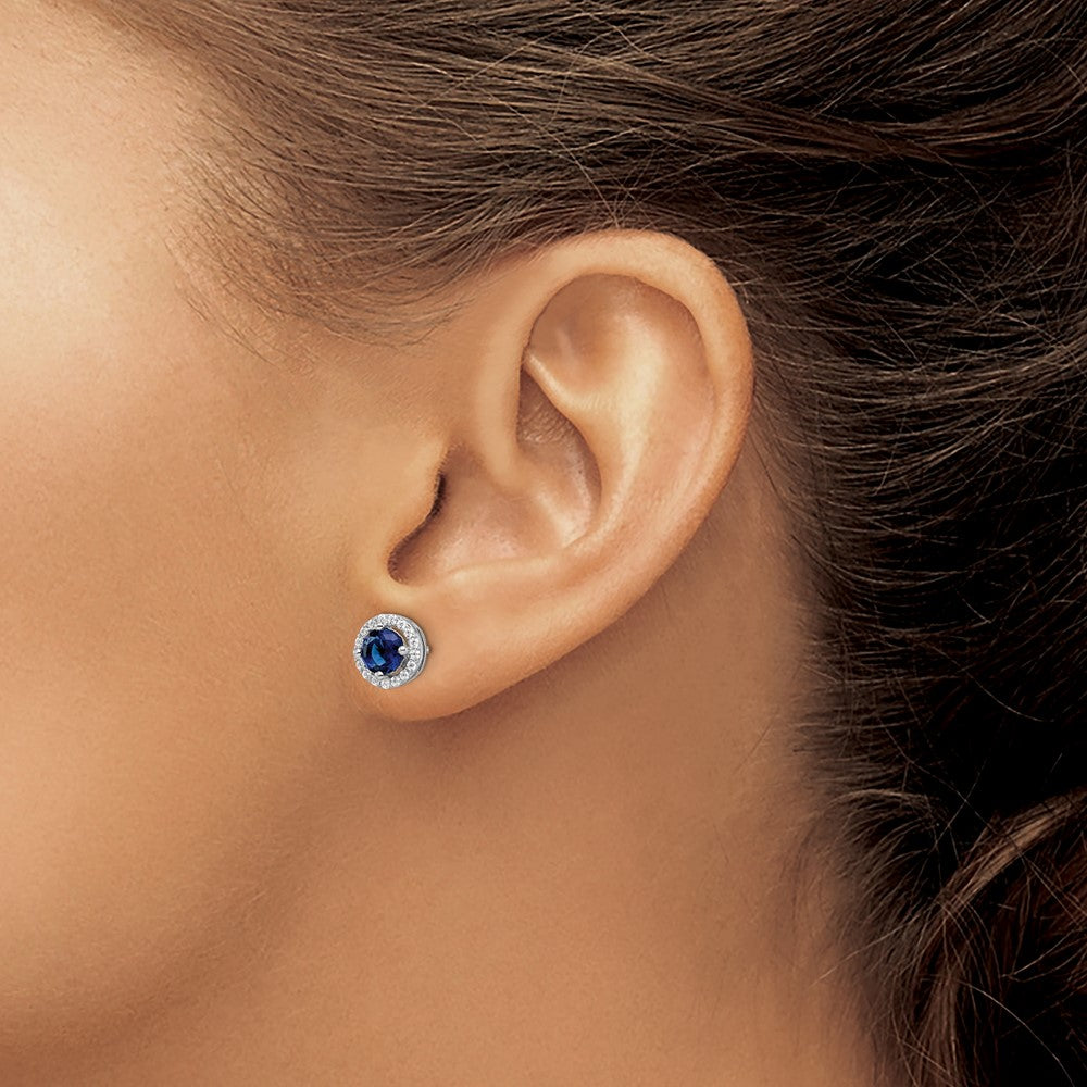 Brilliant Embers Sterling Silver Rhodium-plated 34 Stone White and Blue Micro PavÇ Halo CZ Post Earrings