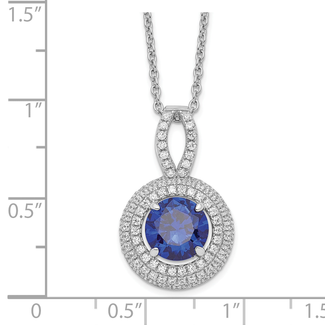 Brilliant Embers Sterling Silver Rhodium-plated 104 Stone 18 inch Micro PavÇ Blue and White CZ Circle Necklace with 2 Inch Extender