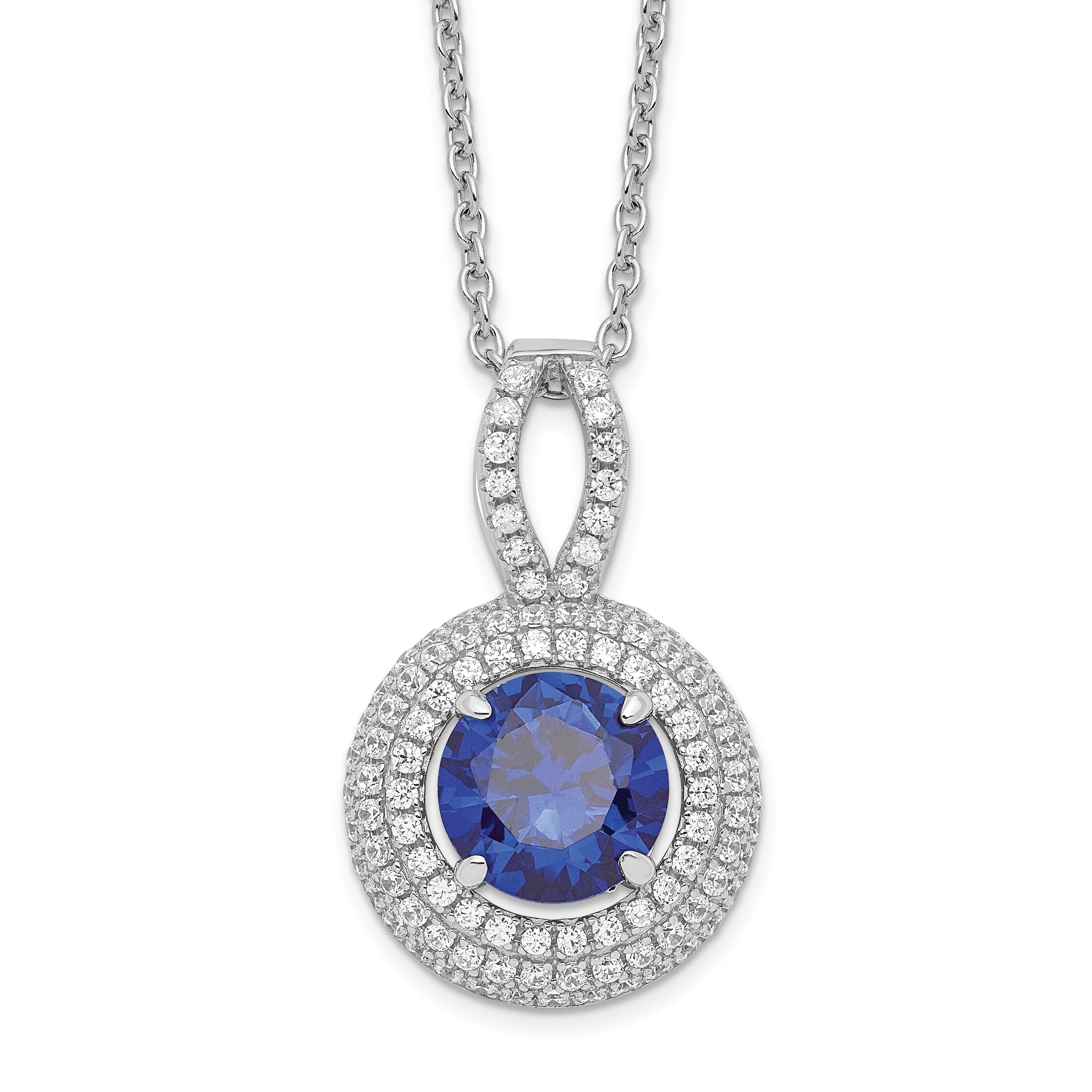 Brilliant Embers Sterling Silver Rhodium-plated 104 Stone 18 inch Micro PavÇ Blue and White CZ Circle Necklace with 2 Inch Extender