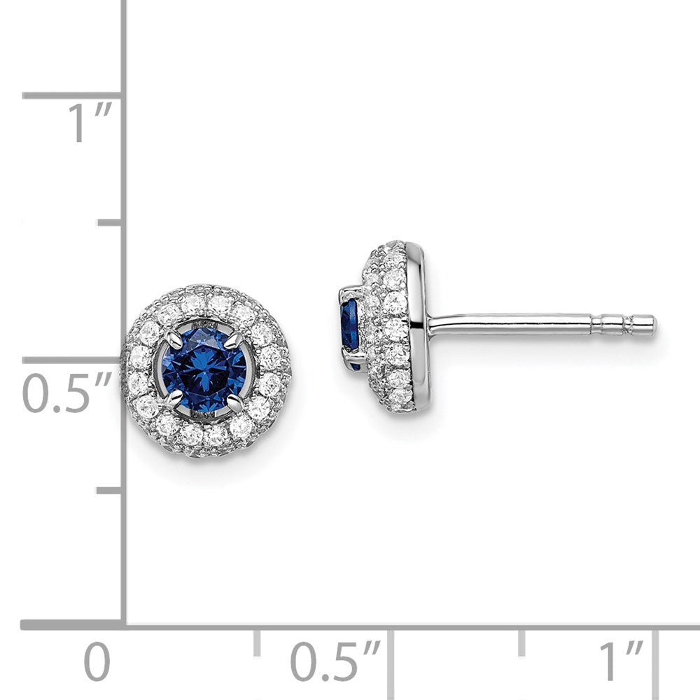 Brilliant Embers Sterling Silver Rhodium-plated 72 Stone Micro PavÇ Blue and White Halo CZ Circle Post Earrings