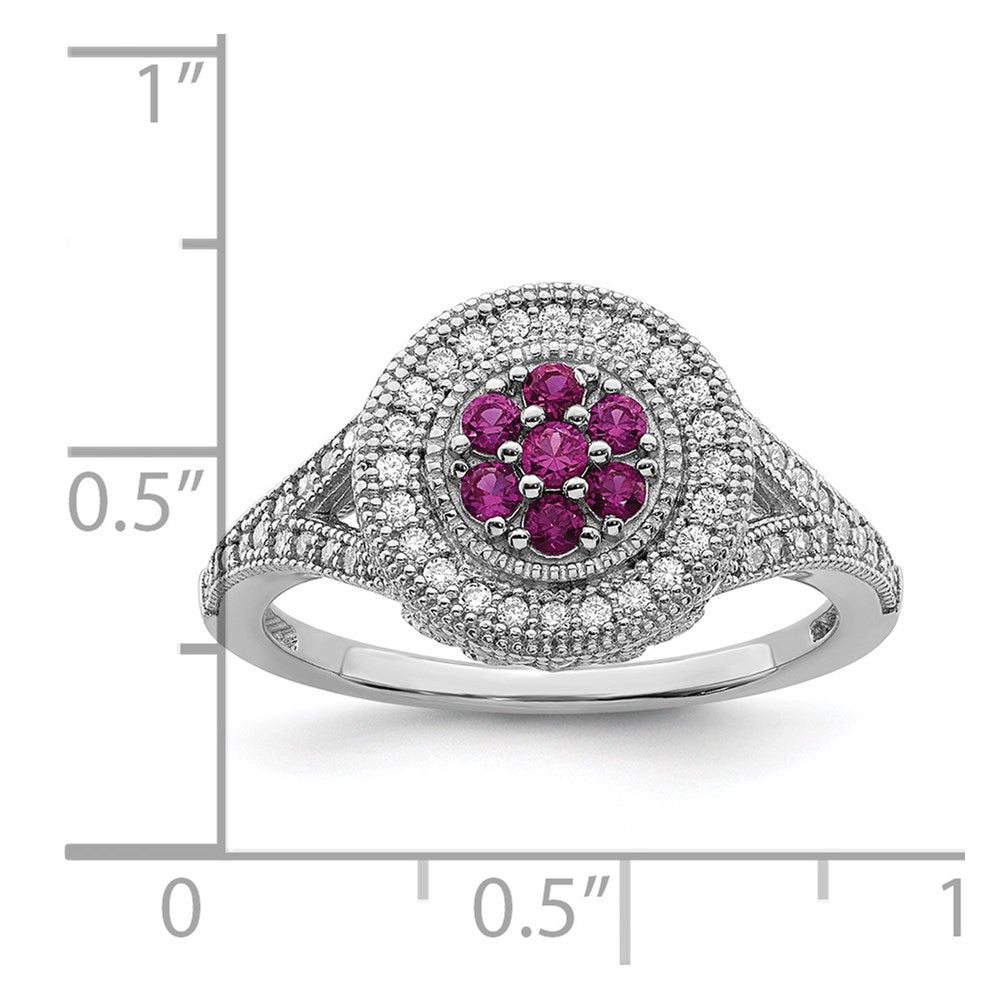 Brilliant Embers Sterling Silver Rhodium-plated 86 Stone Micro PavÇ Red and White CZ Circle Ring