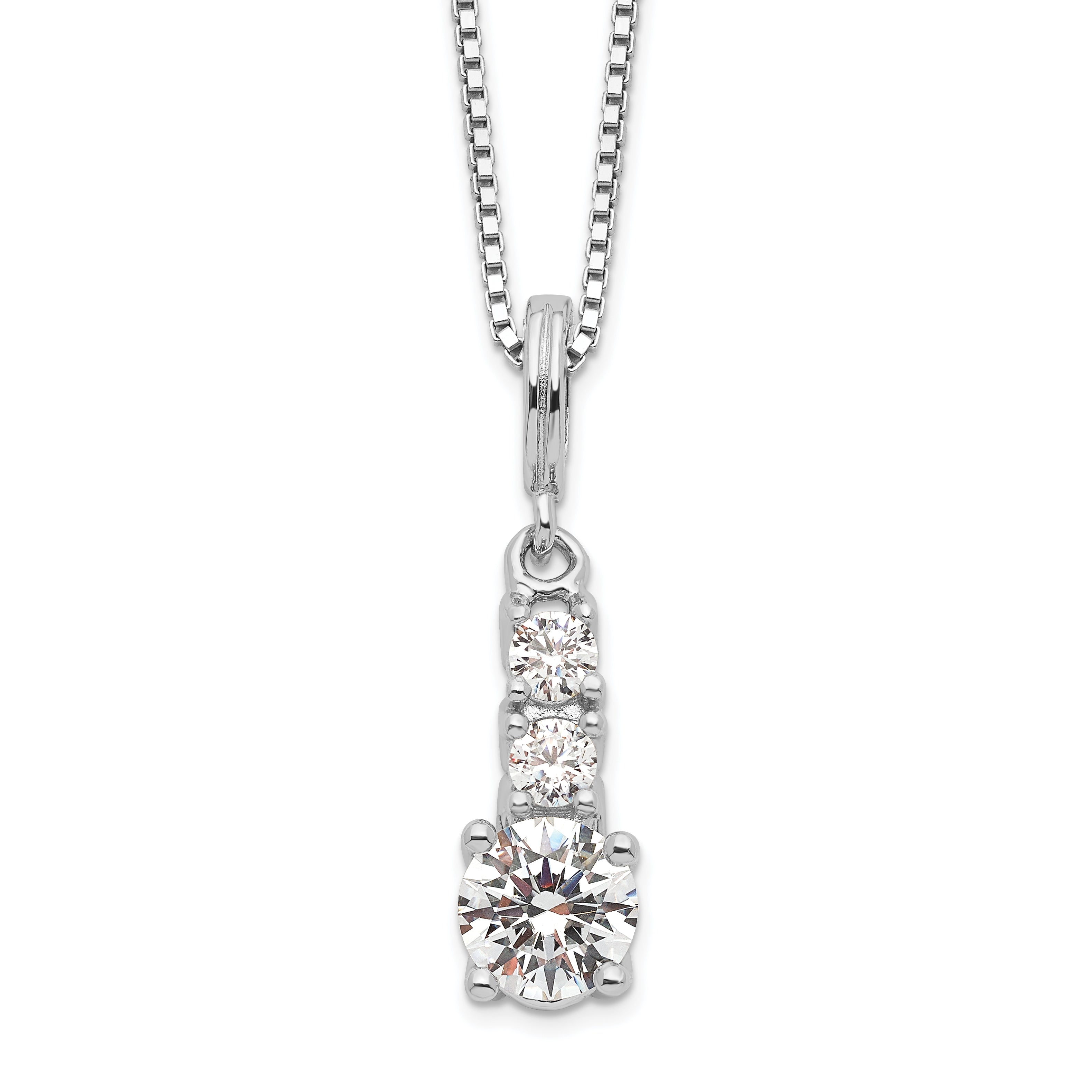 Brilliant Embers Sterling Silver Rhodium-plated 3 Stone 18 inch Micro PavÇ CZ Necklace with 2 Inch Extender