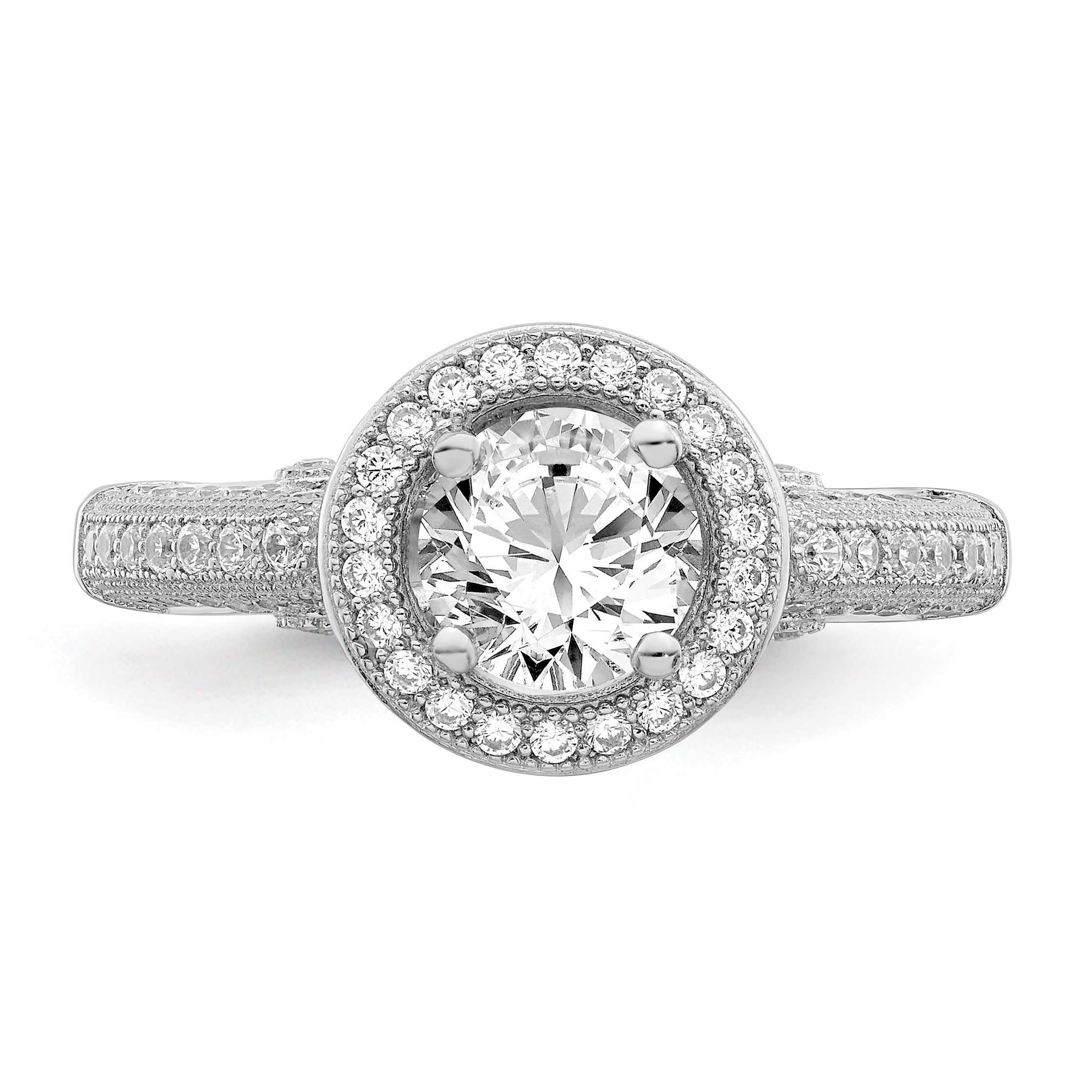 Brilliant Embers Sterling Silver Rhodium-plated 81 Stone Halo Micro PavÇ CZ Ring