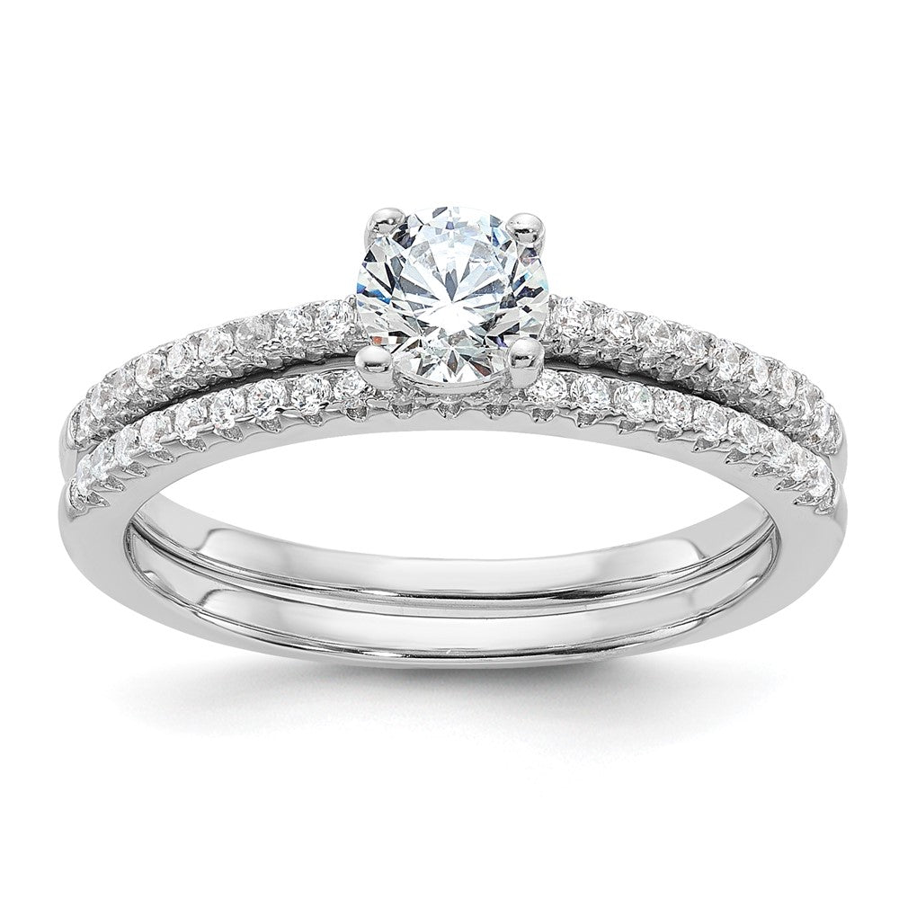 Brilliant Embers Sterling Silver Rhodium-plated 40 Stone Micro PavÇ CZ 2 Piece Wedding Ring Set