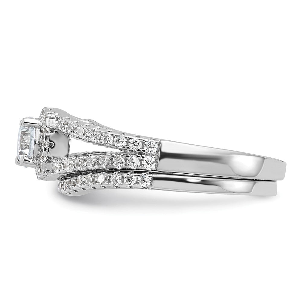Brilliant Embers Sterling Silver Rhodium-plated 67 Stone Micro PavÇ CZ 2 Piece Wedding Ring Set