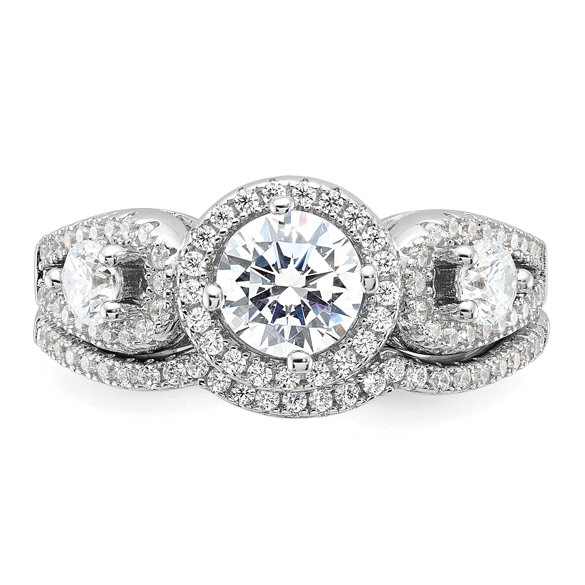 Brilliant Embers Sterling Silver Rhodium-plated 93 Stone Micro PavÇ CZ 2-piece Wedding Set