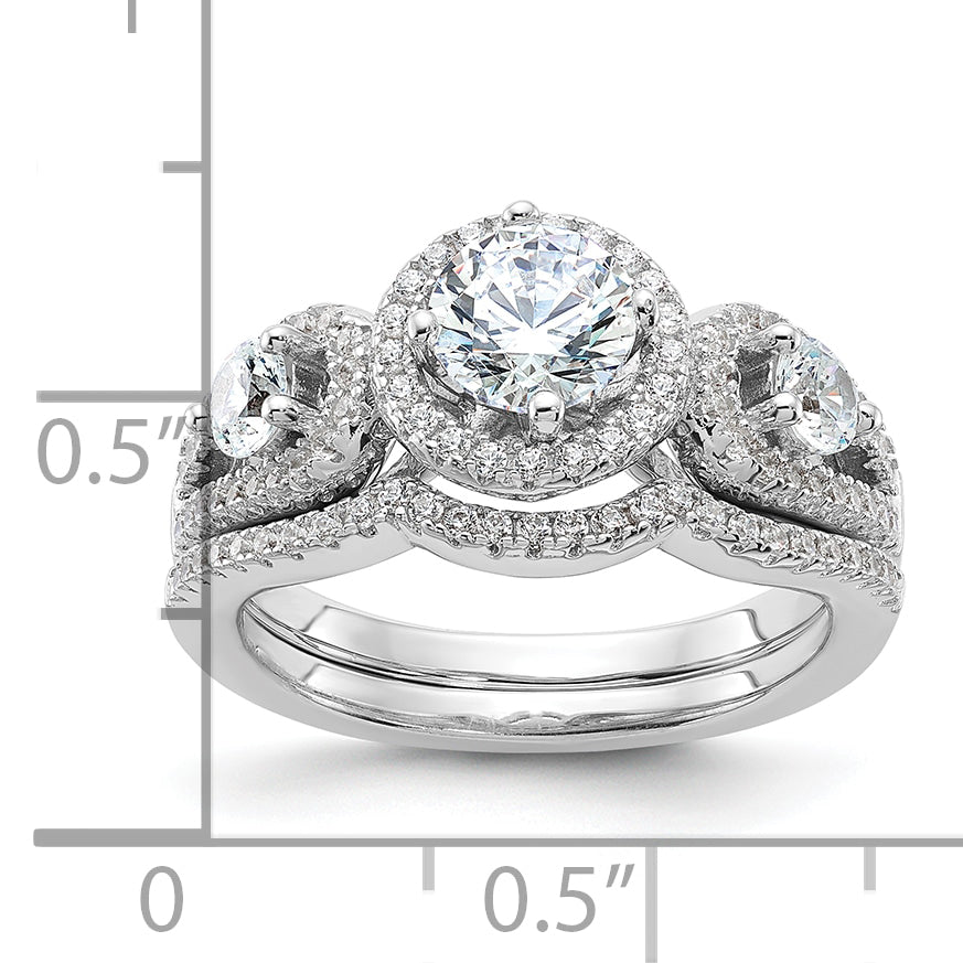 Brilliant Embers Sterling Silver Rhodium-plated 93 Stone Micro PavÇ CZ 2-piece Wedding Set