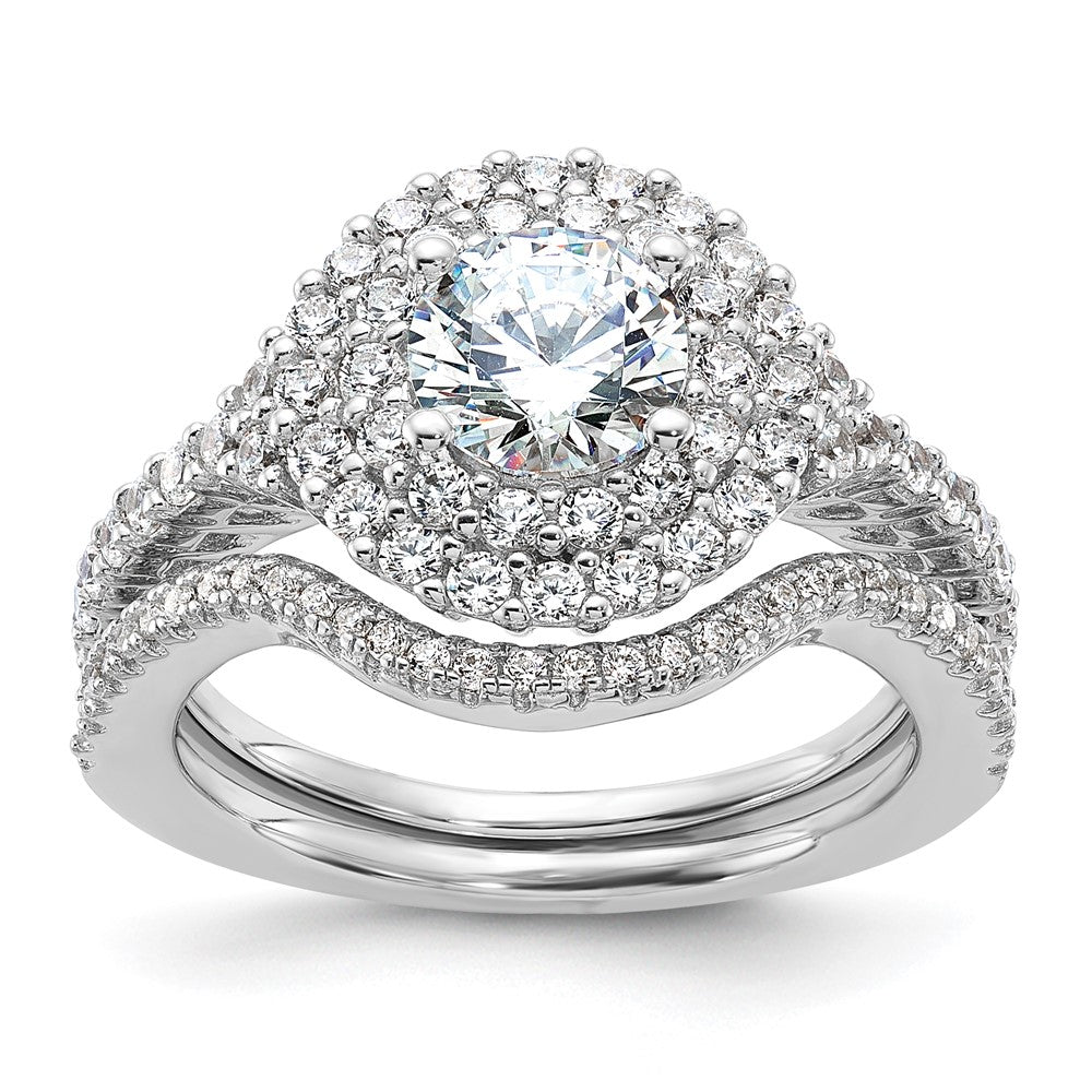 Brilliant Embers Sterling Silver Rhodium-plated 86 Stone Micro PavÇ CZ 2-piece Wedding Set