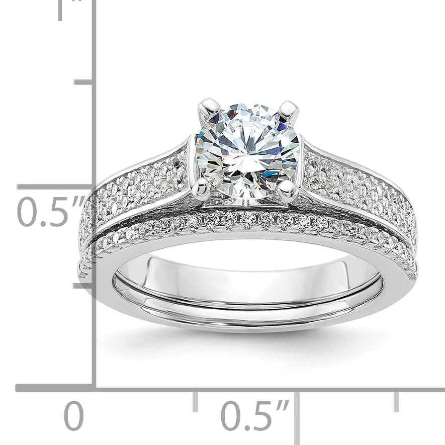 Brilliant Embers Sterling Silver Rhodium-plated 135 Stone Micro PavÇ CZ 2-piece Wedding Set