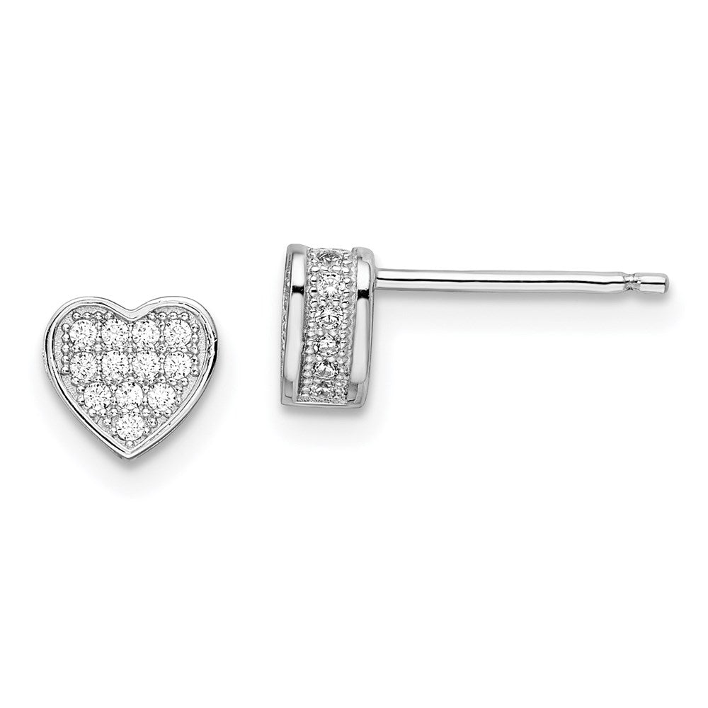 Brilliant Embers Sterling Silver Rhodium-plated 54 Stone Micro PavÇ CZ Heart Post Earrings