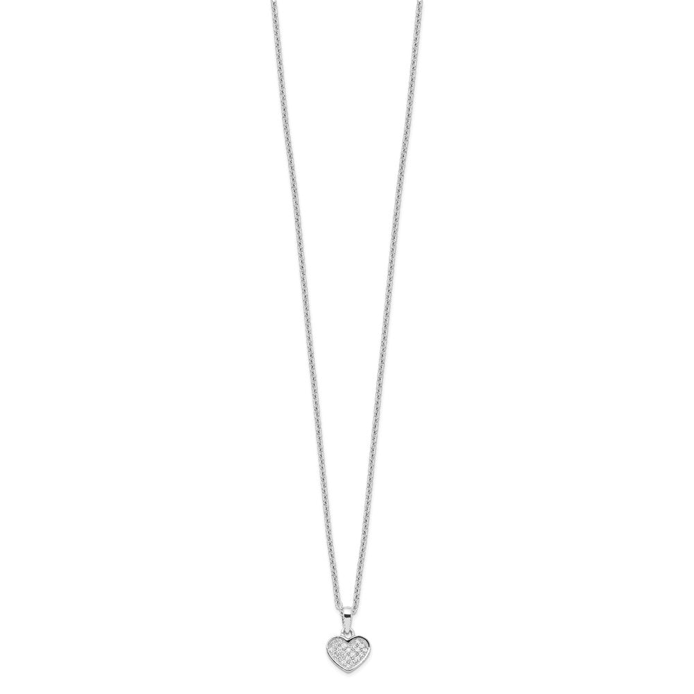 Brilliant Embers Sterling Silver Rhodium-plated 21 Stone 18 inch Micro PavÇ CZ Heart Necklace with 2 Inch Extender