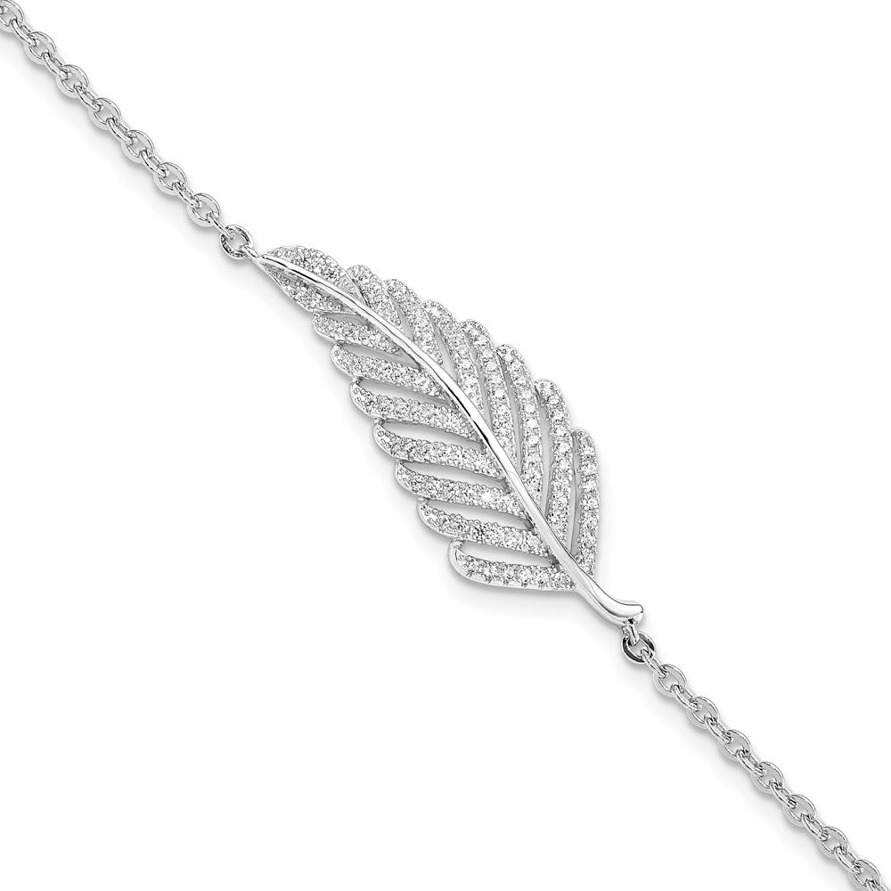 Brilliant Embers Sterling Silver Rhodium-plated 87 Stone 7 inch Micro PavΓ CZ Feather Bracelet with 1 inch Extender