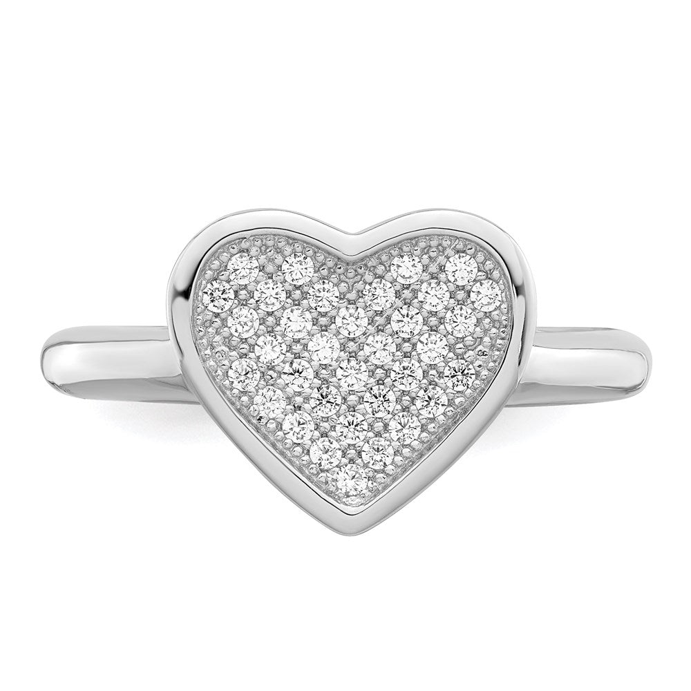 Brilliant Embers Sterling Silver Rhodium-plated 34 Stone Micro PavÇ CZ Heart Ring