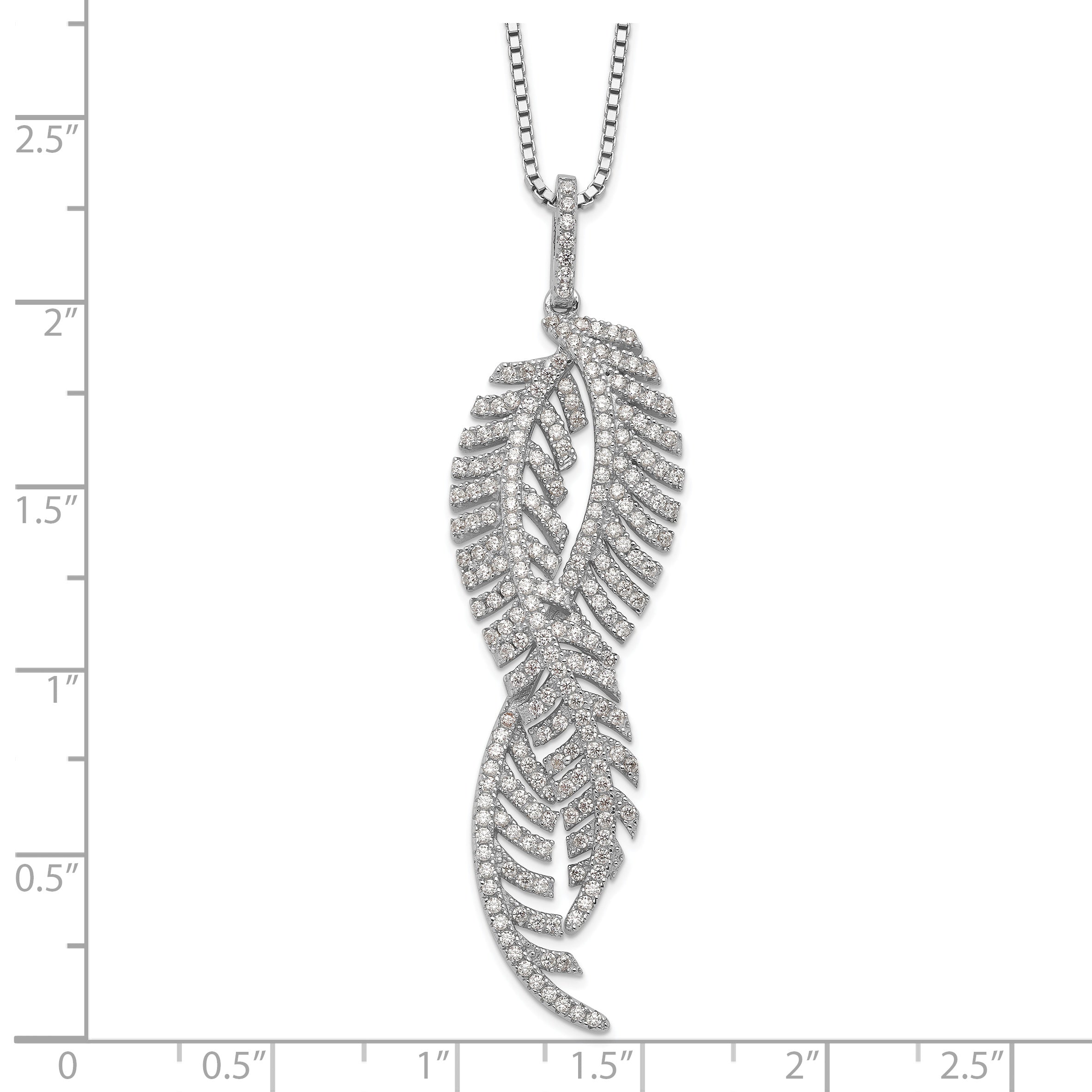 Brilliant Embers Sterling Silver Rhodium-plated 219 Stone 18 inch Micro PavÇ CZ Feathers Necklace with 2 Inch Extender