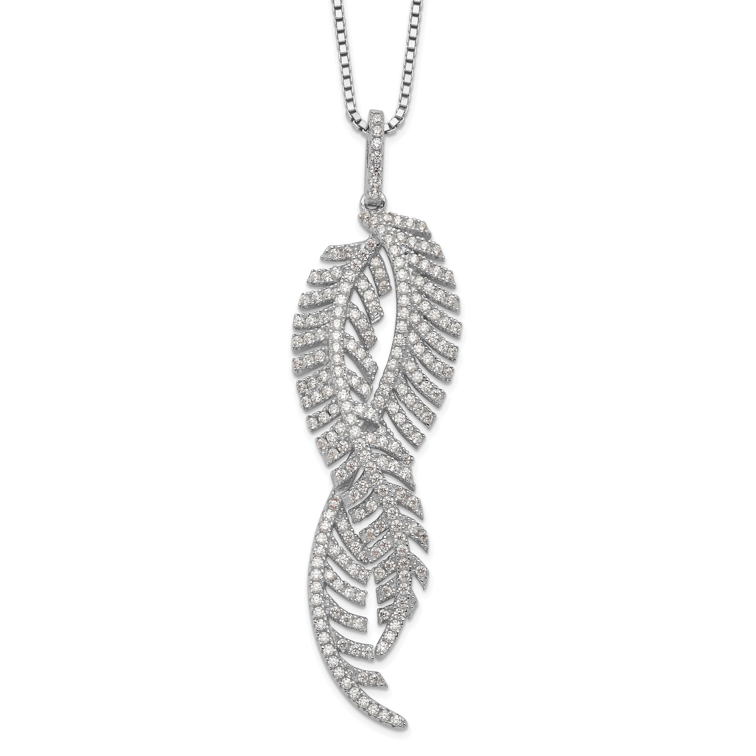 Brilliant Embers Sterling Silver Rhodium-plated 219 Stone 18 inch Micro PavÇ CZ Feathers Necklace with 2 Inch Extender