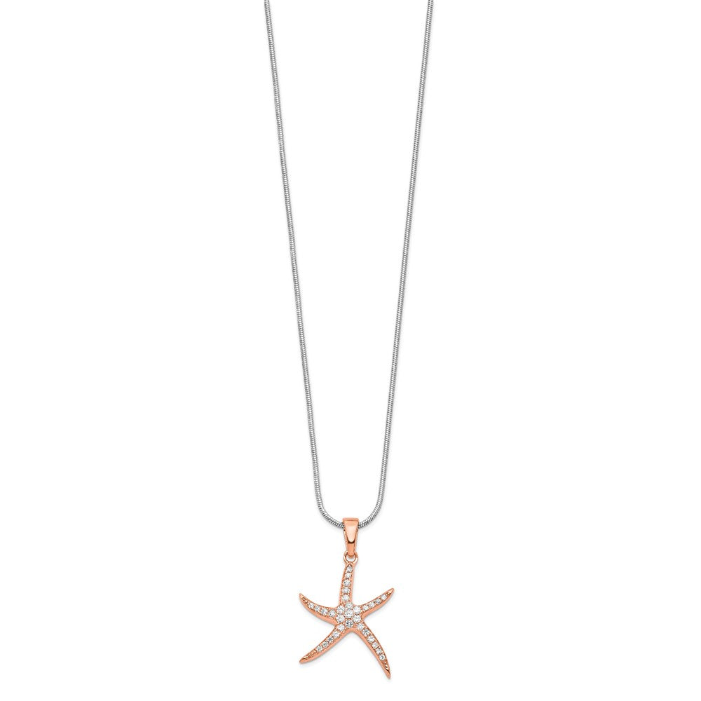 Brilliant Embers Sterling Silver Rose-tone Flash Rose Gold-plated 31 Stone 18 inch Micro PavΓ CZ Starfish Necklace with 2 ...