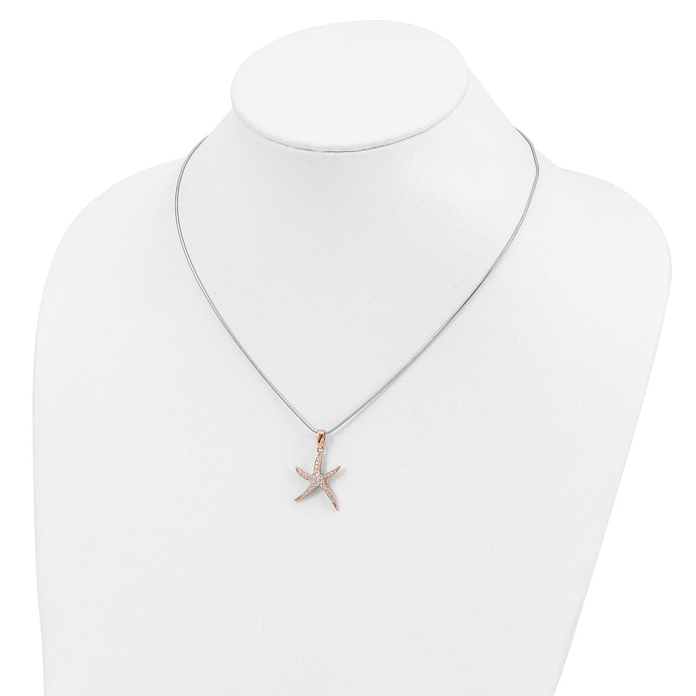 Brilliant Embers Sterling Silver Rose-tone Flash Rose Gold-plated 31 Stone 18 inch Micro PavÇ CZ Starfish Necklace with 2 ...