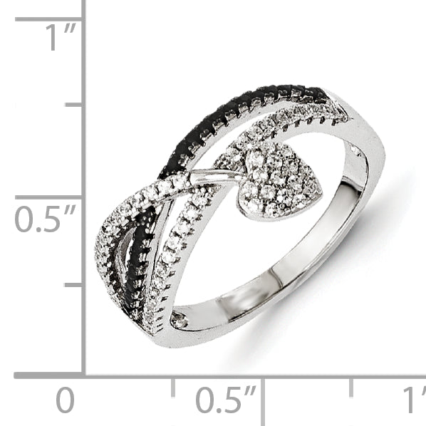 Sterling Silver Black Spinel & CZ Brilliant Embers Heart Ring