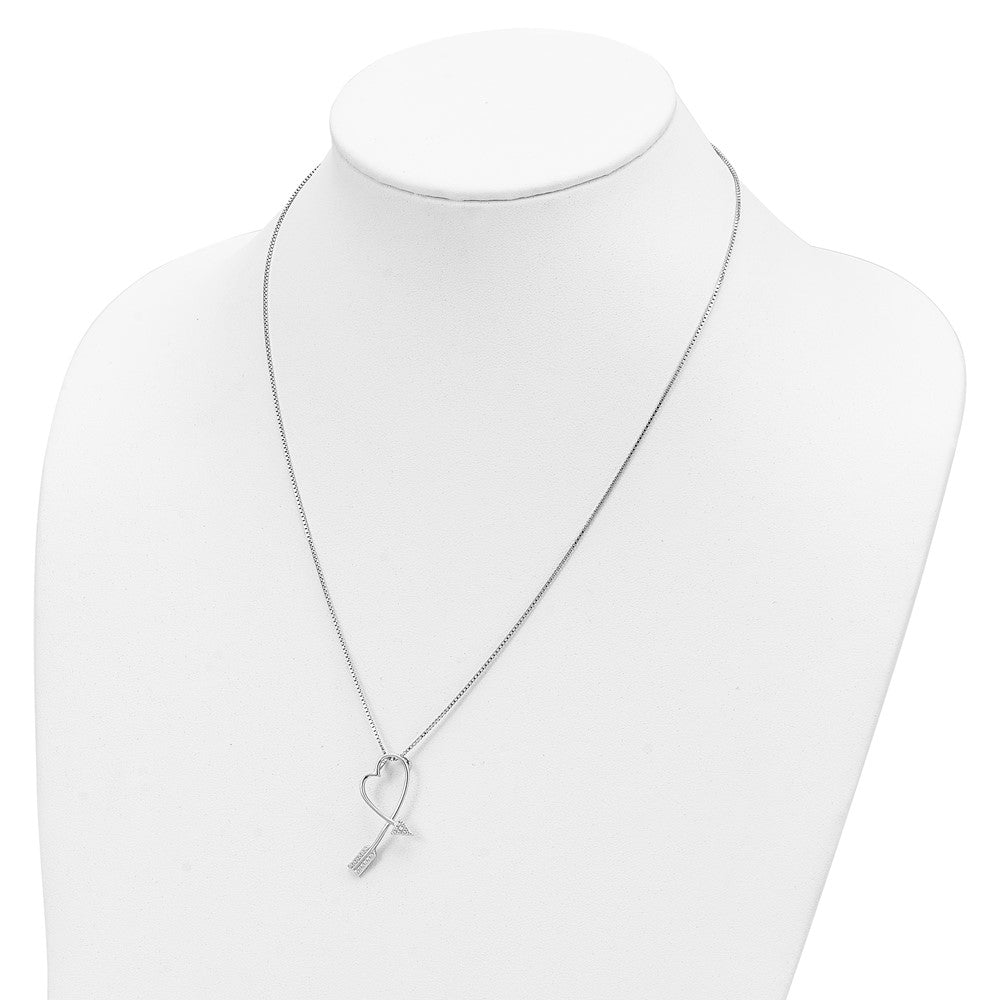 Brilliant Embers Sterling Silver Rhodium-plated 22 Stone 18 inch Micro PavÇ CZ Arrow Heart Necklace with 2 Inch Extender