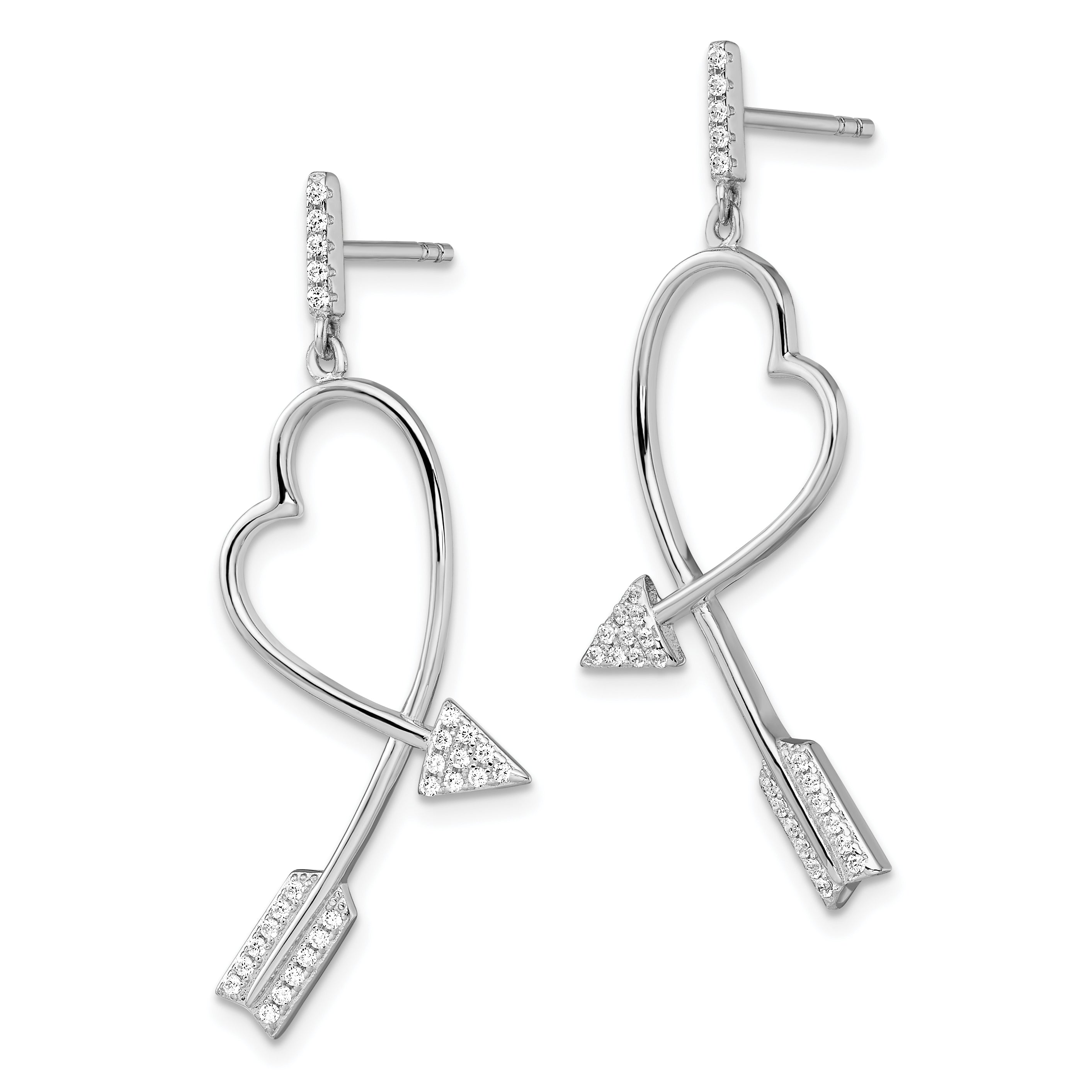 Brilliant Embers Sterling Silver Rhodium-plated 54 Stone Micro PavÇ CZ Arrow Heart Dangle Post Earrings