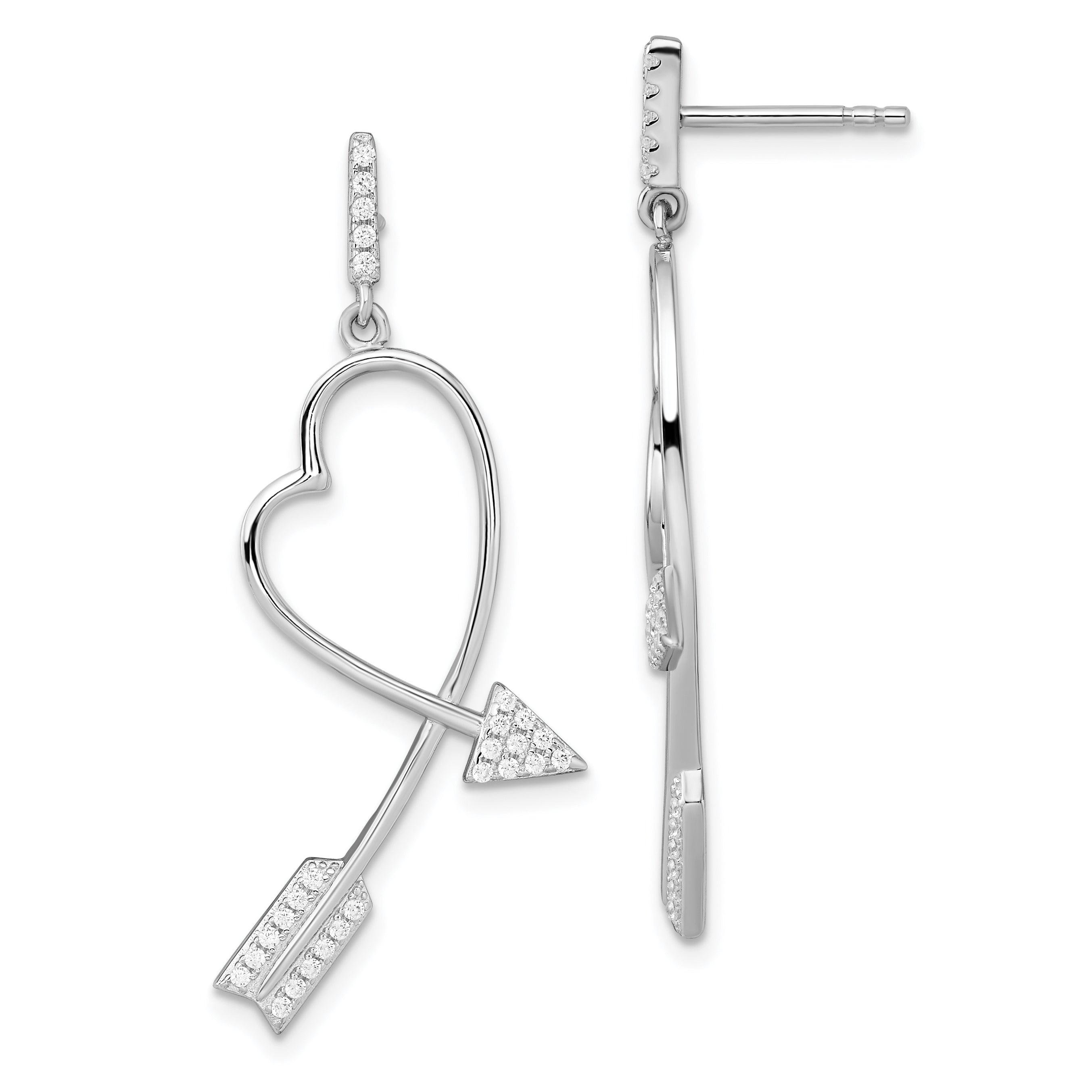 Brilliant Embers Sterling Silver Rhodium-plated 54 Stone Micro PavÇ CZ Arrow Heart Dangle Post Earrings