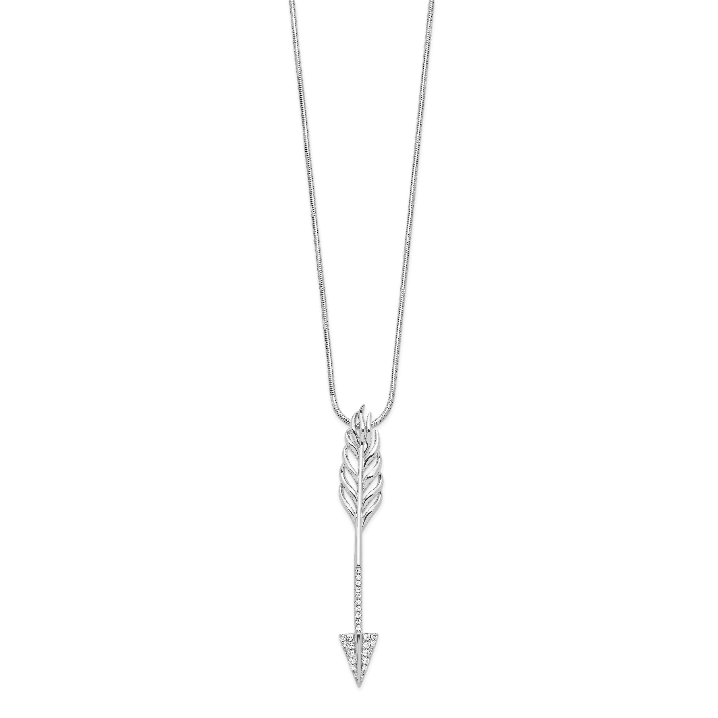 Brilliant Embers Sterling Silver Rhodium-plated 24 Stone 18 inch Micro PavÇ CZ Arrow Necklace with 2 Inch Extender