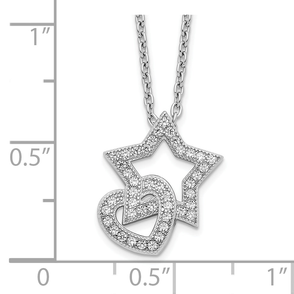 Brilliant Embers Sterling Silver Rhodium-plated 43 Stone 18 inch Micro PavÇ CZ Heart and Star Necklace with 2 Inch Extender