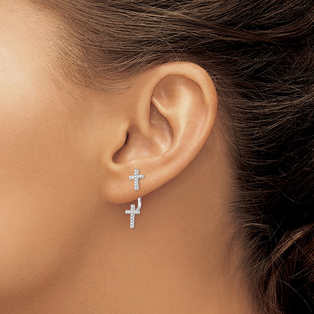 Brilliant Embers Sterling Silver Rhodium-plated 46 Stone Micro PavÇ CZ Cross Front Back Earrings