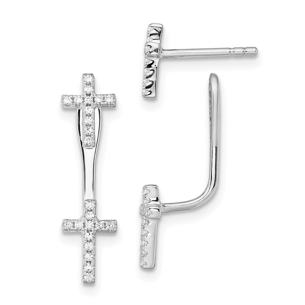 Brilliant Embers Sterling Silver Rhodium-plated 46 Stone Micro PavÇ CZ Cross Front Back Earrings