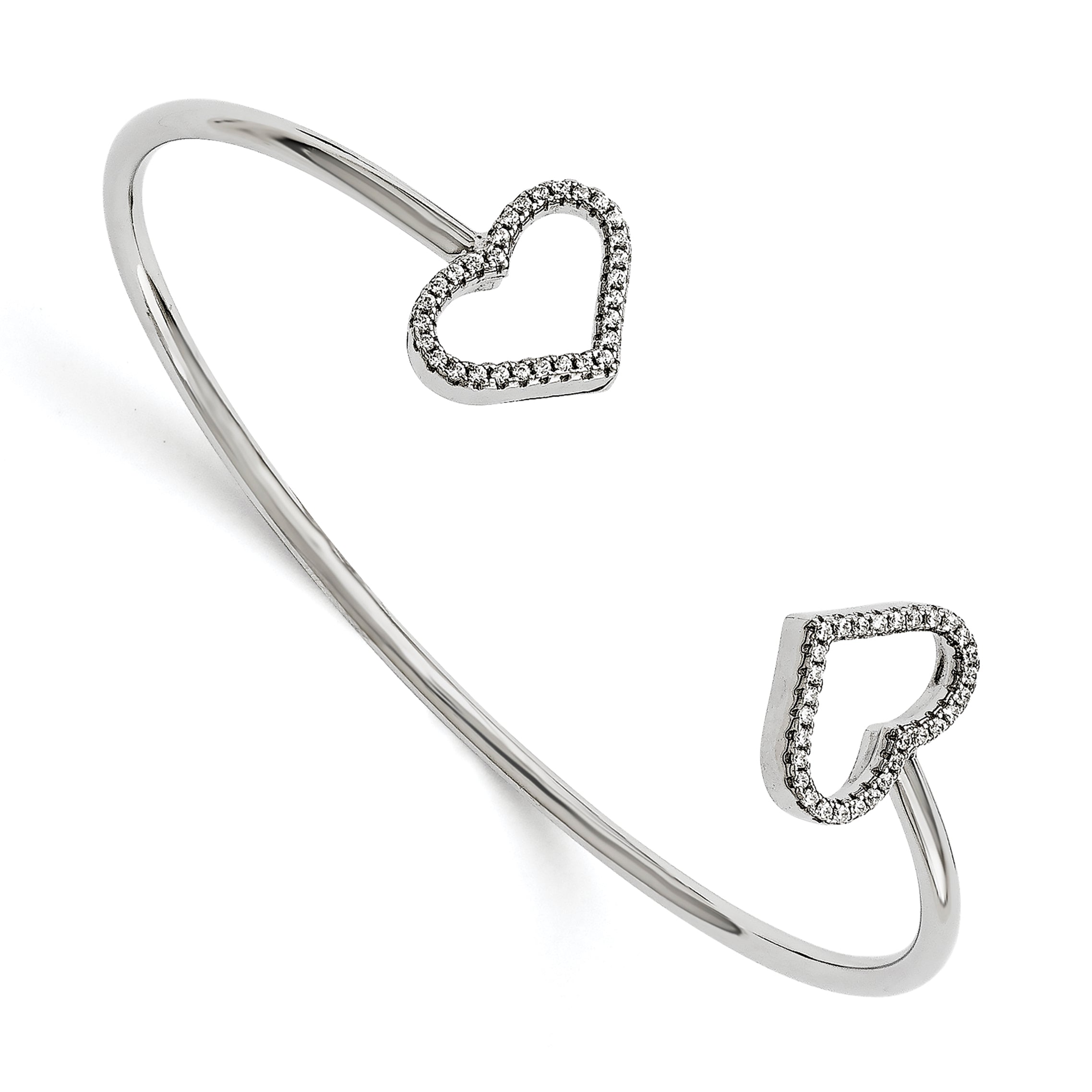 Brilliant Embers Sterling Silver Rhodium-plated 60 Stone Micro PavÇ CZ Hearts Bangle
