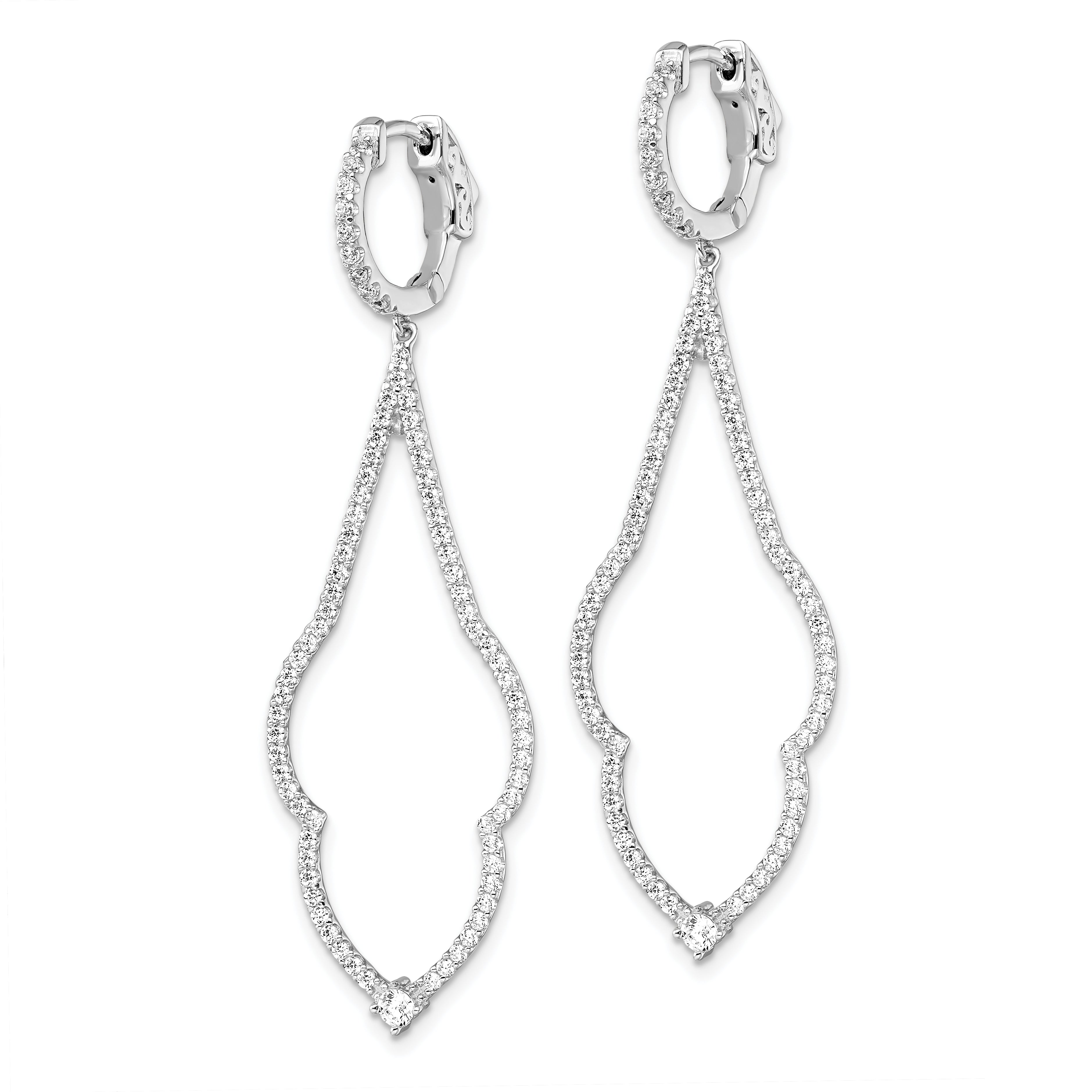 Brilliant Embers Sterling Silver Rhodium-plated 156 Stone Micro PavÇ CZ Hinged Hoop Dangle Earrings