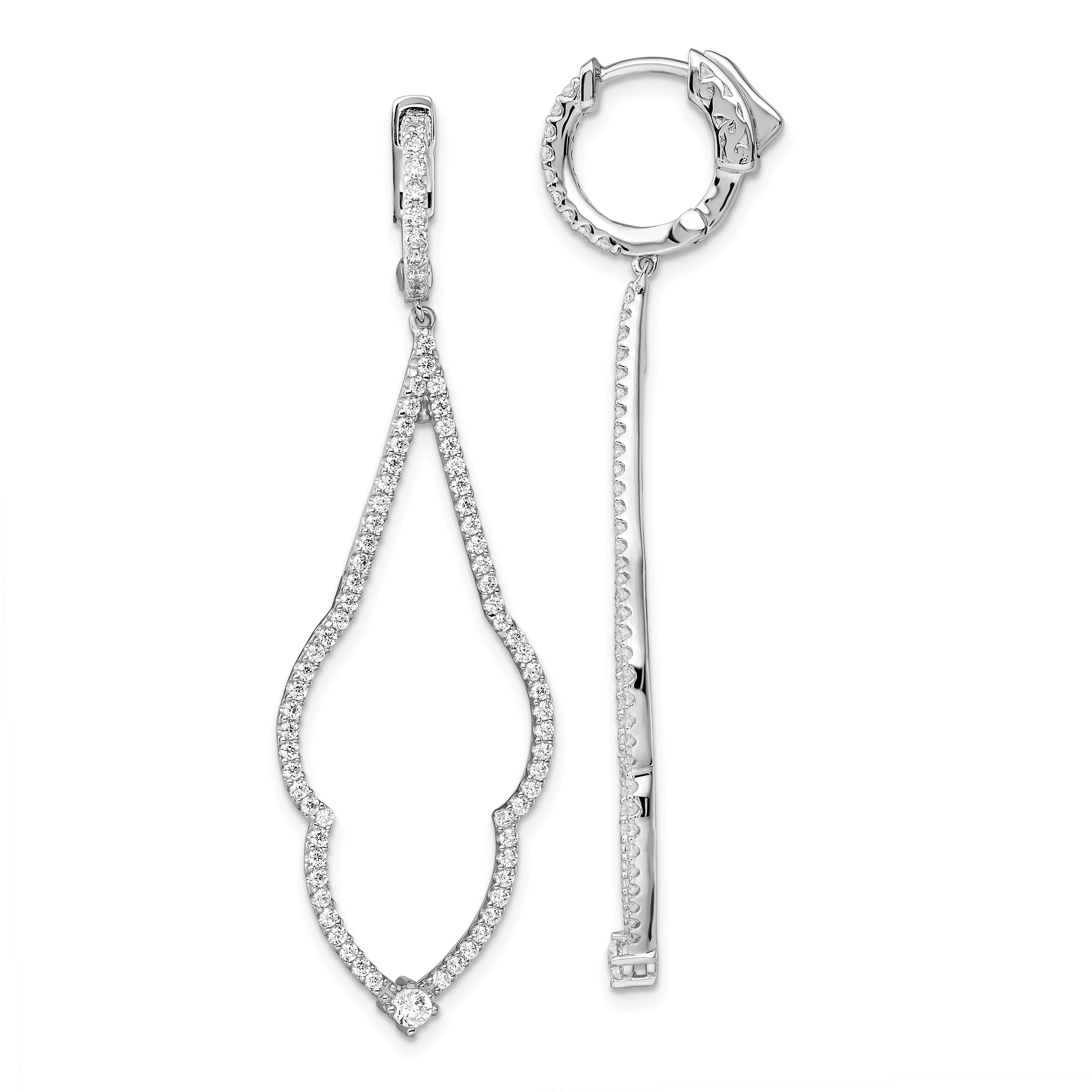 Brilliant Embers Sterling Silver Rhodium-plated 156 Stone Micro PavÇ CZ Hinged Hoop Dangle Earrings