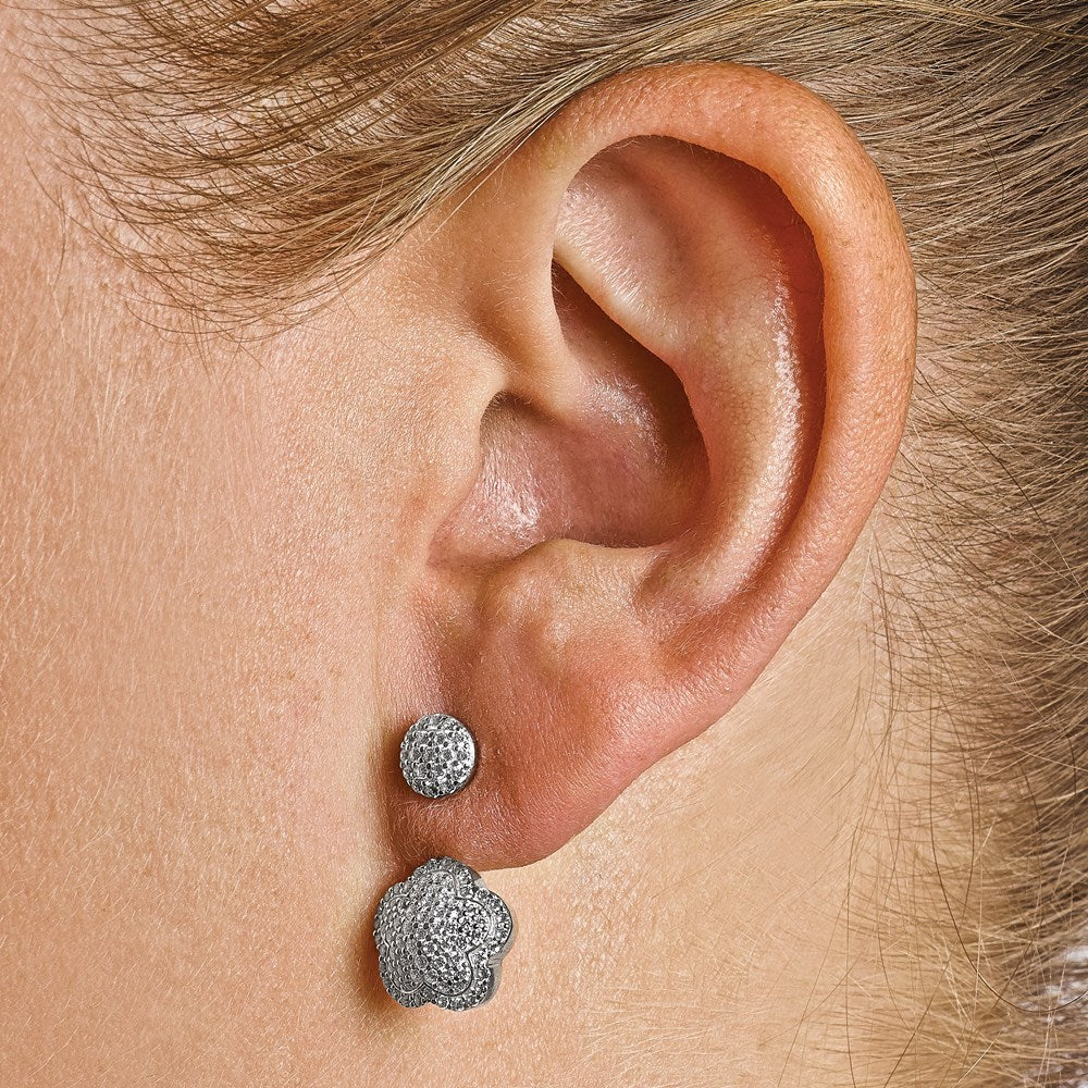 Sterling Silver Rhodium-plated CZ Convertible Back Earrings