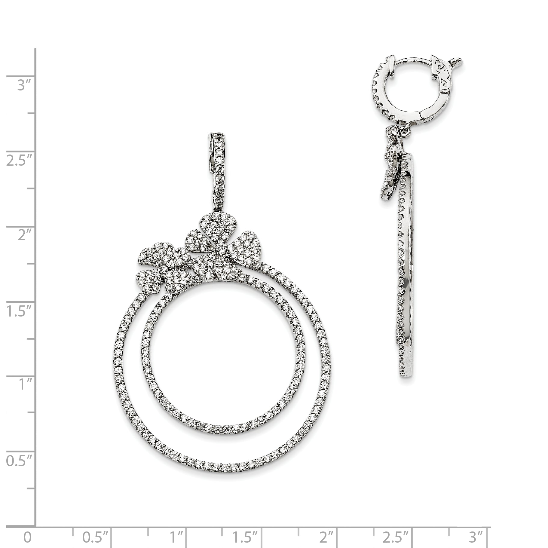 Sterling Silver Rhodium-plated CZ Hinged Hoop Dangle Earrings