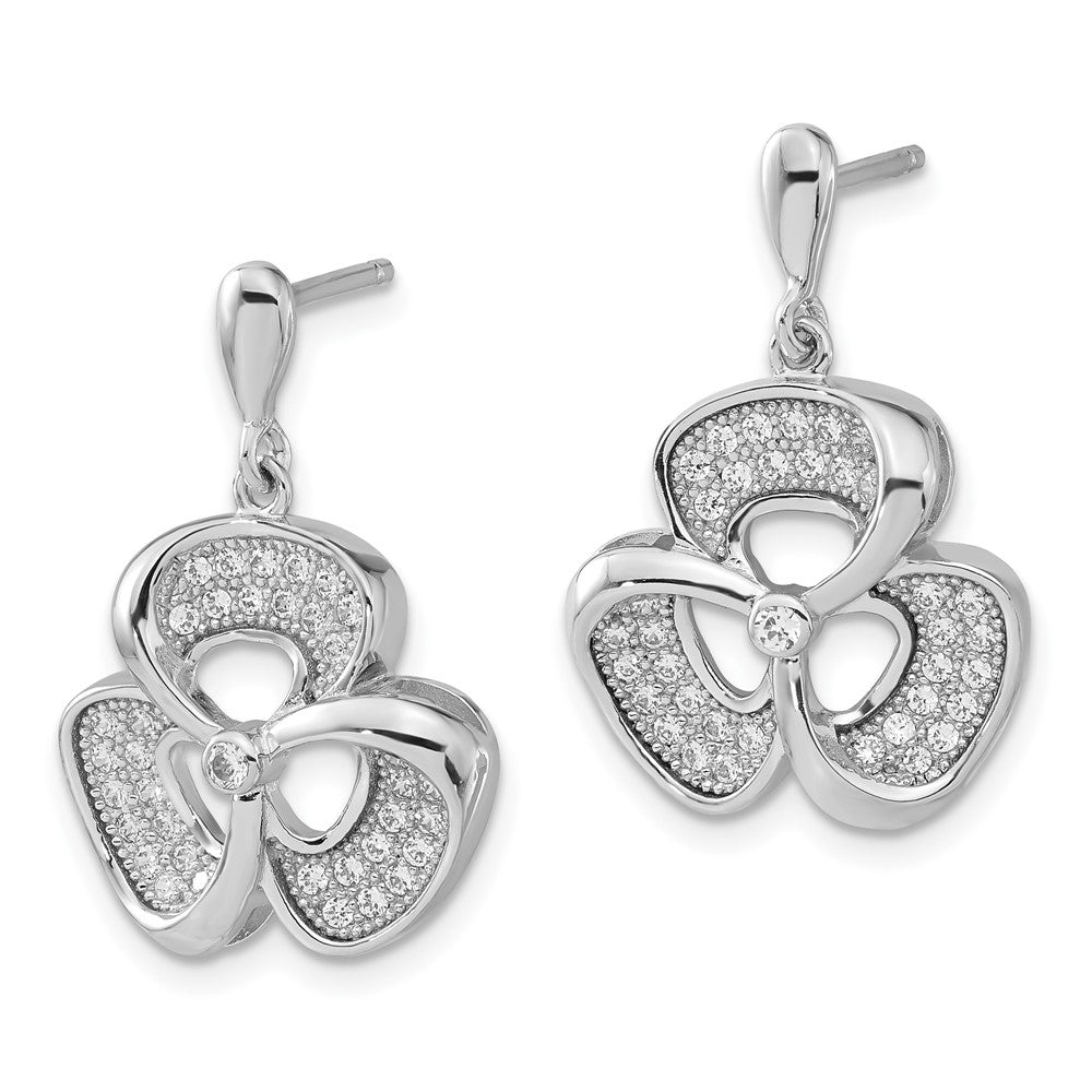 Brilliant Embers Sterling Silver Polished CZ Clover Post Dangle Earrings