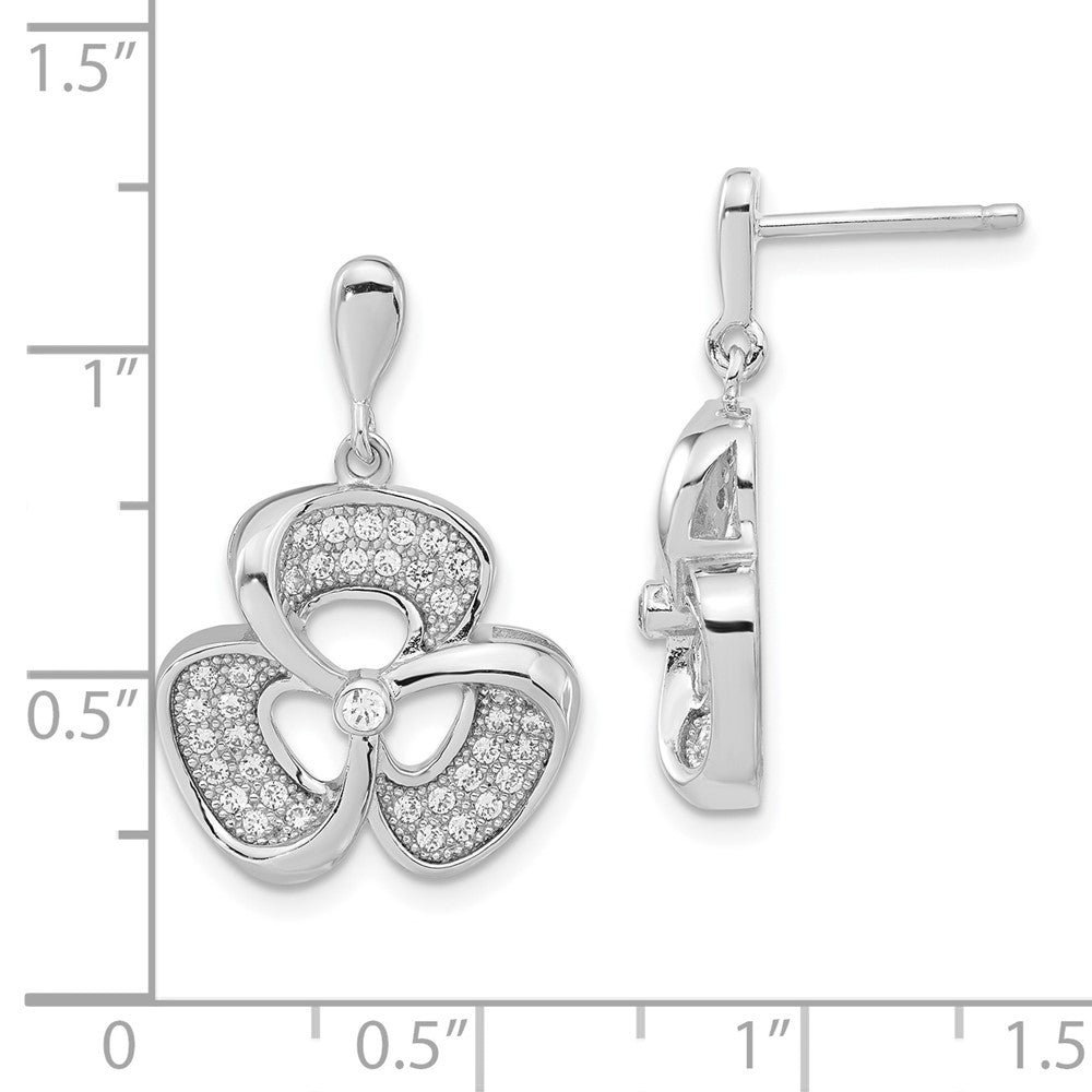 Brilliant Embers Sterling Silver Polished CZ Clover Post Dangle Earrings