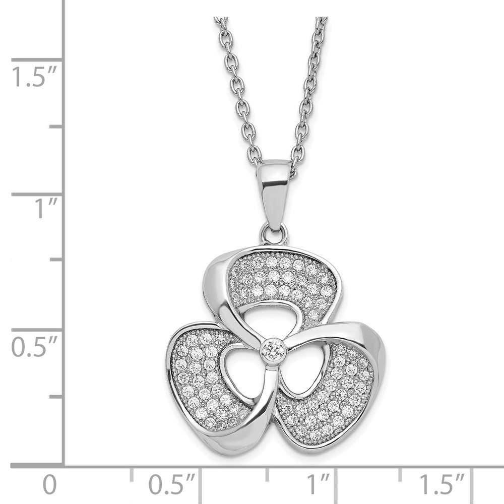Brilliant Embers Sterling Silver Polished CZ Clover w/ 2inch ext Necklace
