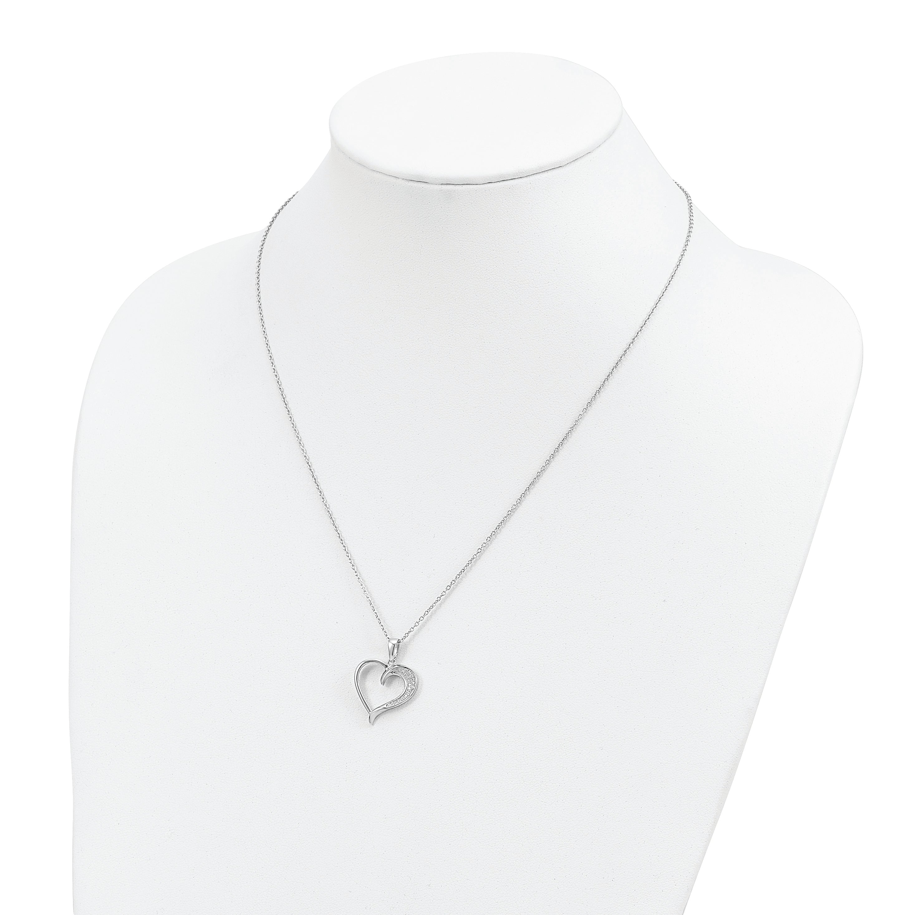 Brilliant Embers Sterling Silver Rhodium-plated 21 Stone 18 inch Micro PavÇ CZ Polished Heart Necklace with 2 Inch Extender