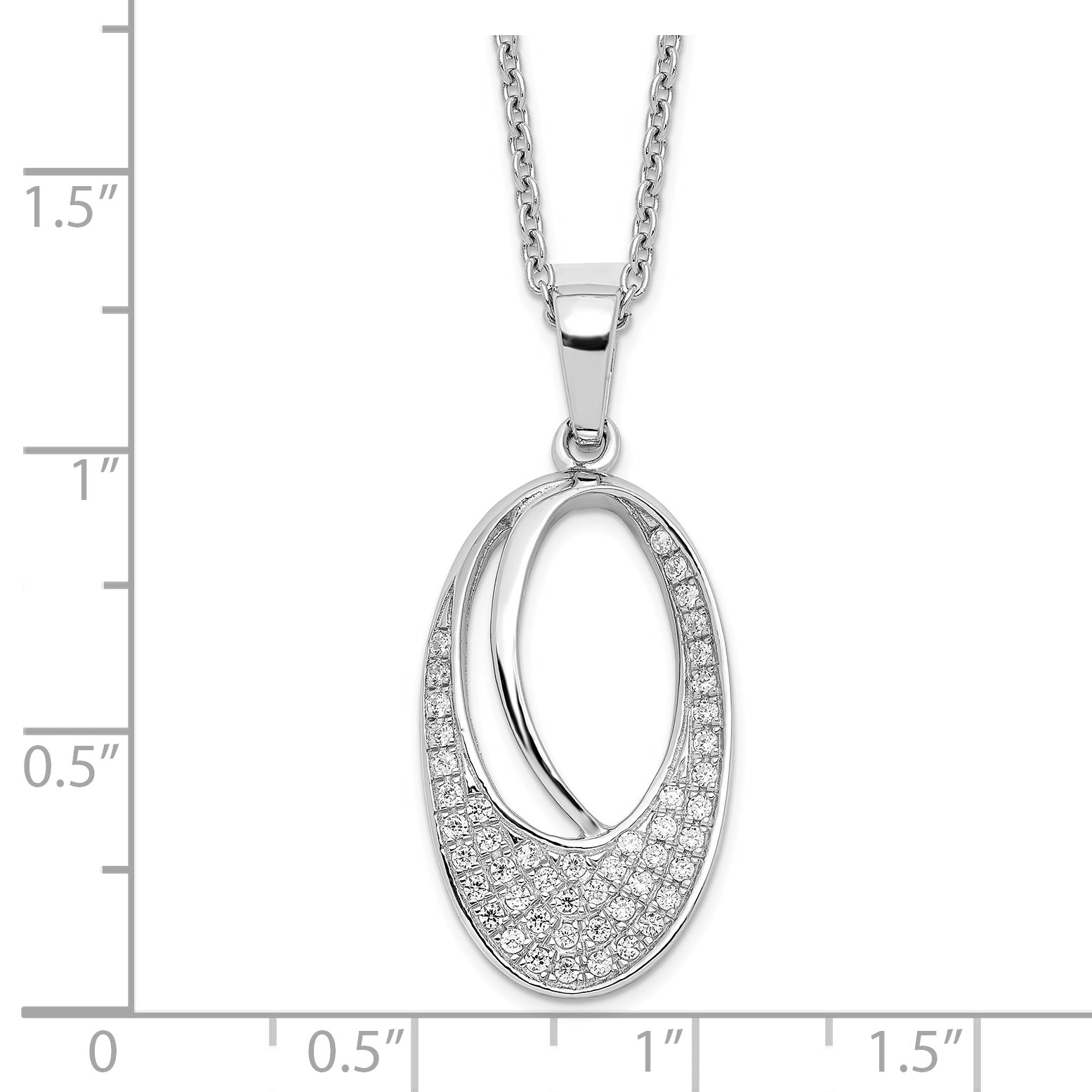 Brilliant Embers Sterling Silver Rhodium-plated 48 Stone 18 inch Micro PavÇ CZ Oval Necklace with 2 Inch Extender