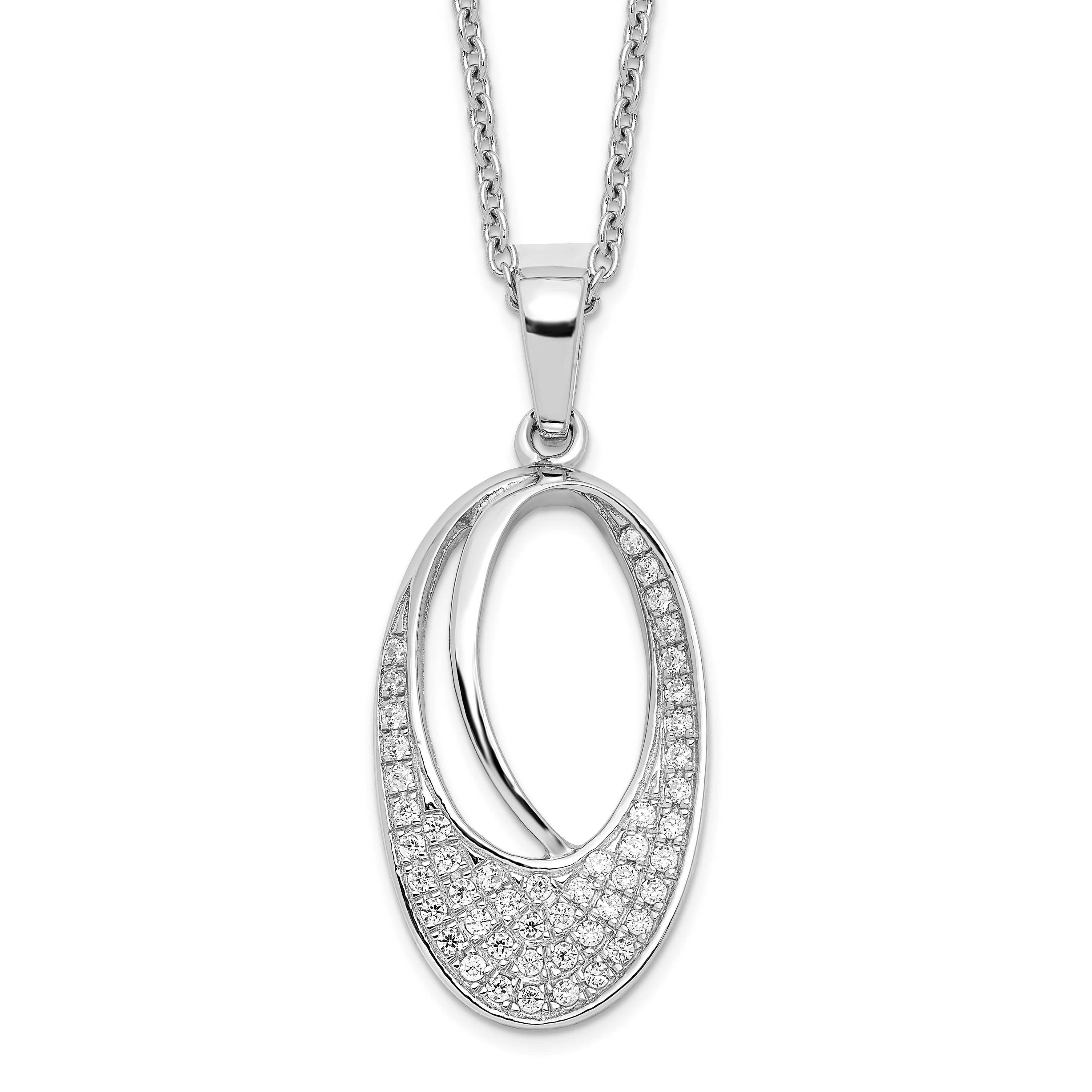 Brilliant Embers Sterling Silver Rhodium-plated 48 Stone 18 inch Micro PavÇ CZ Oval Necklace with 2 Inch Extender