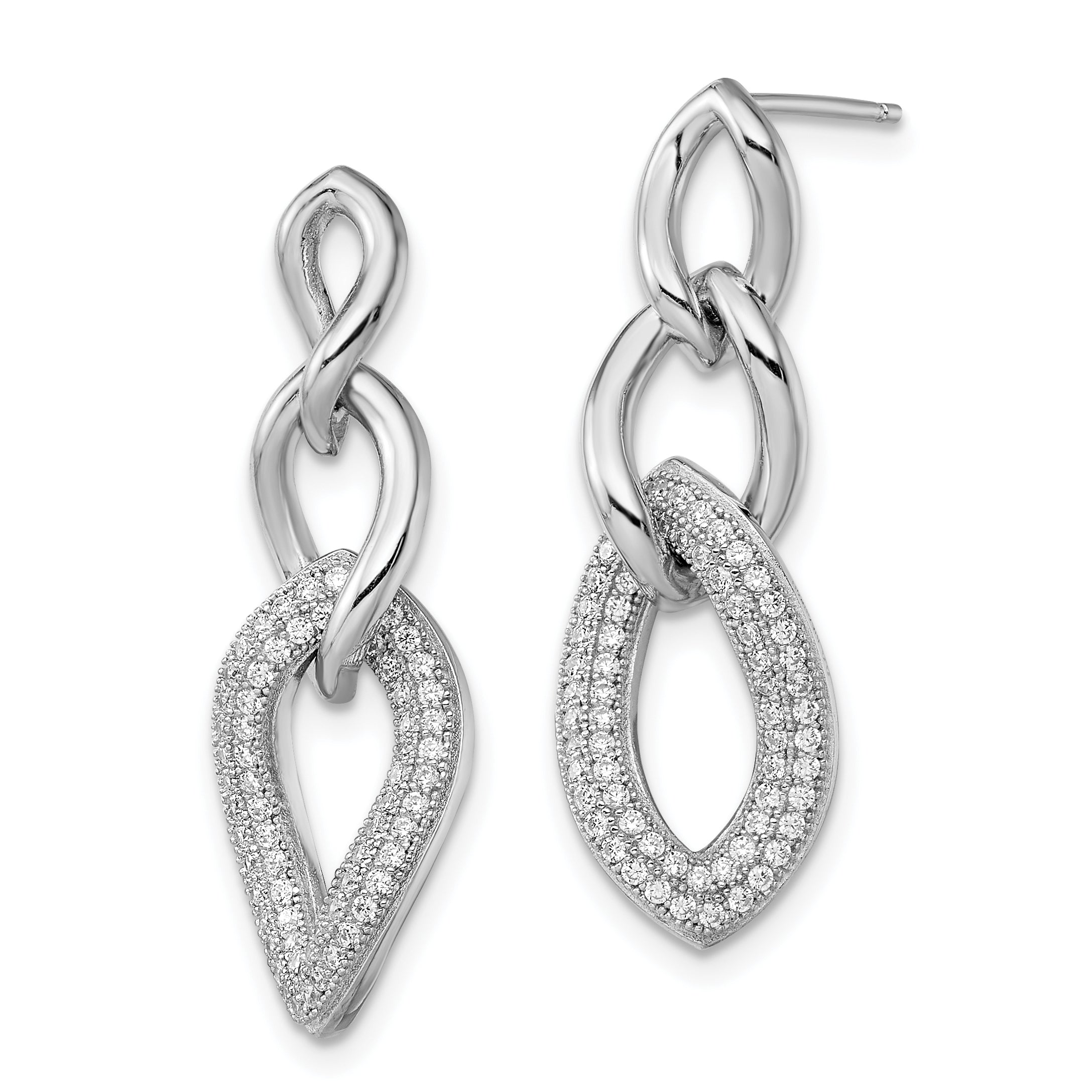 Brilliant Embers Sterling Silver Rhodium-plated 132 Stone Micro PavÇ CZ Dangle Post Earrings