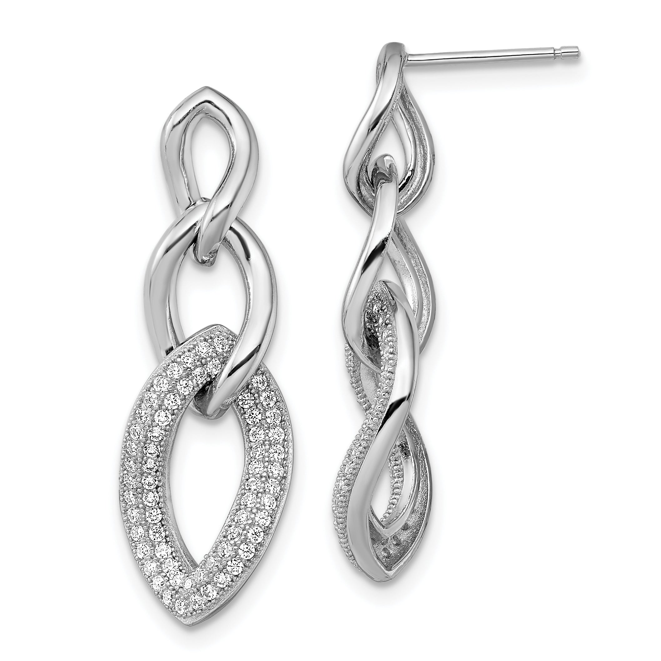 Brilliant Embers Sterling Silver Rhodium-plated 132 Stone Micro PavÇ CZ Dangle Post Earrings