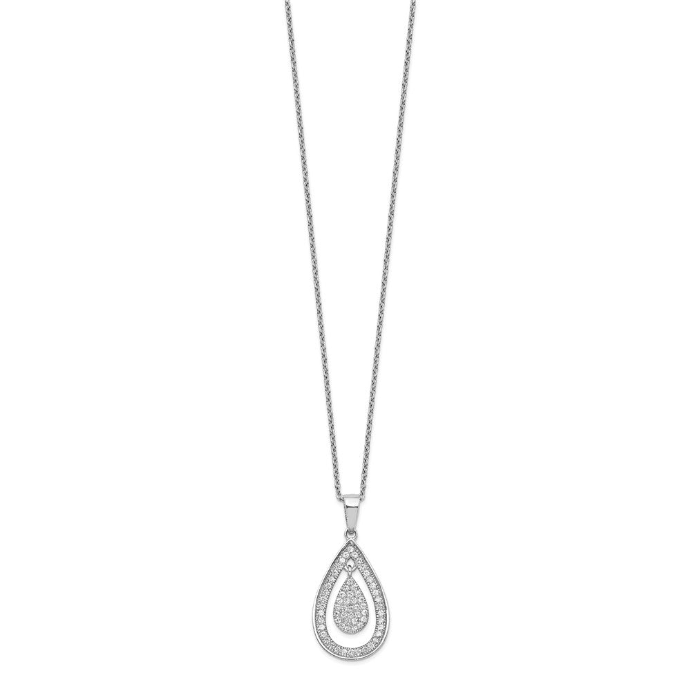 Brilliant Embers Sterling Silver Rhodium-plated 64 Stone 18 inch Micro PavÇ CZ Teardrop Necklace with 2 Inch Extender