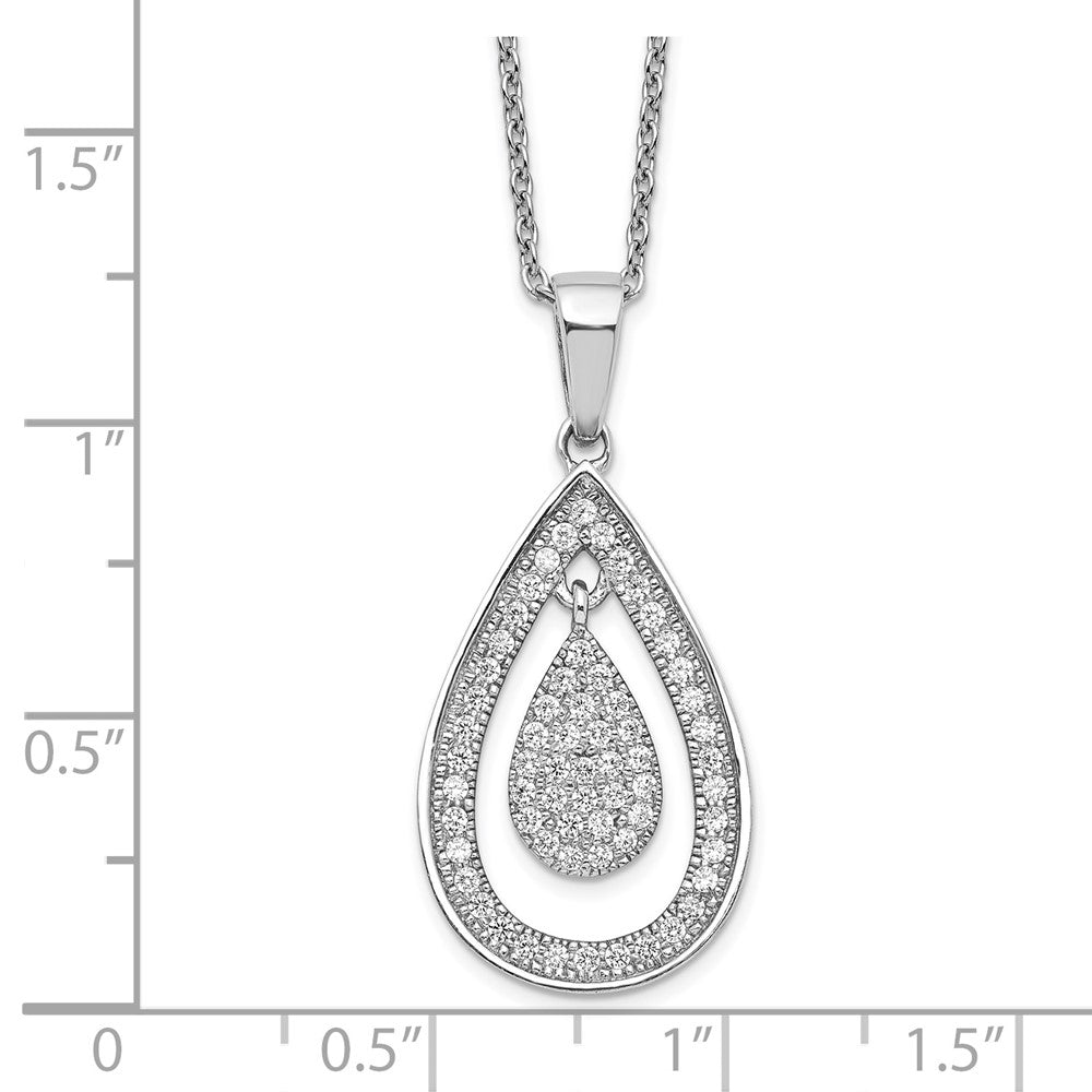 Brilliant Embers Sterling Silver Rhodium-plated 64 Stone 18 inch Micro PavÇ CZ Teardrop Necklace with 2 Inch Extender