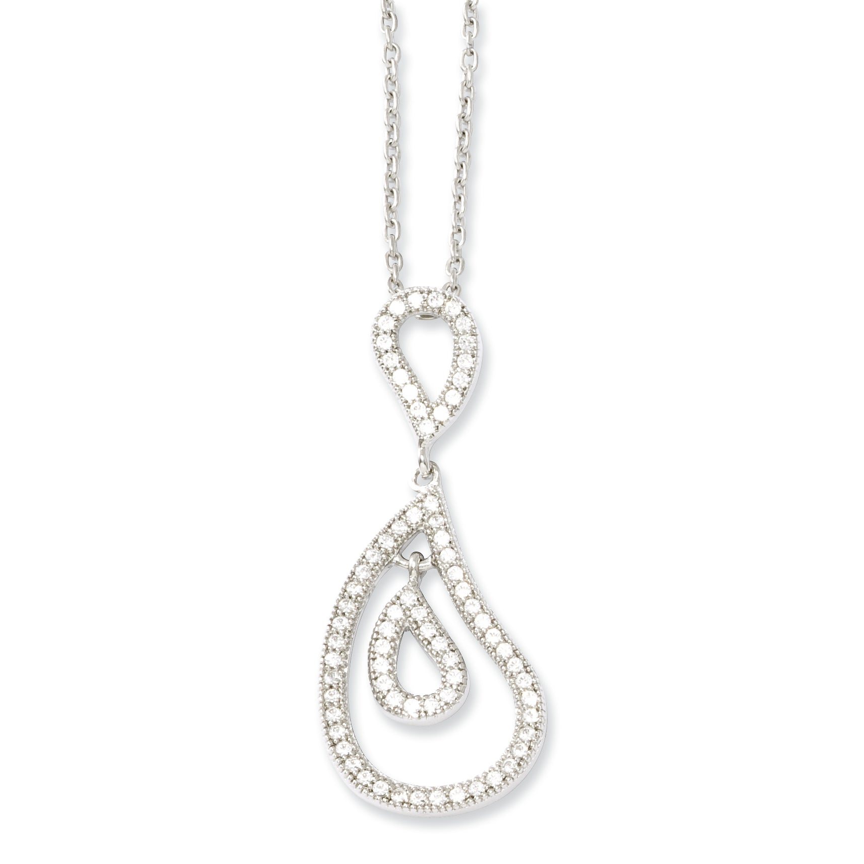 Sterling Silver & CZ Brilliant Embers Polished Teardrop Necklace