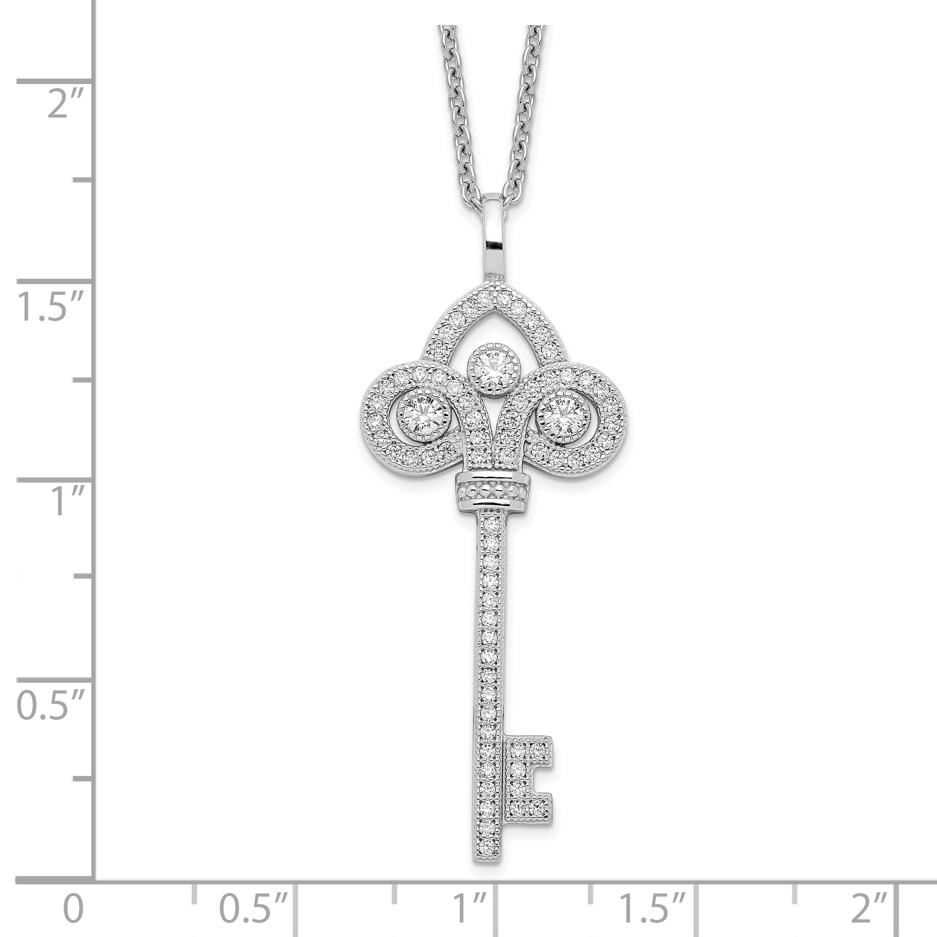 Brilliant Embers Sterling Silver Rhodium-plated 69 Stone 18 inch Micro PavÇ CZ Polished Key Necklace with 2 Inch Extender