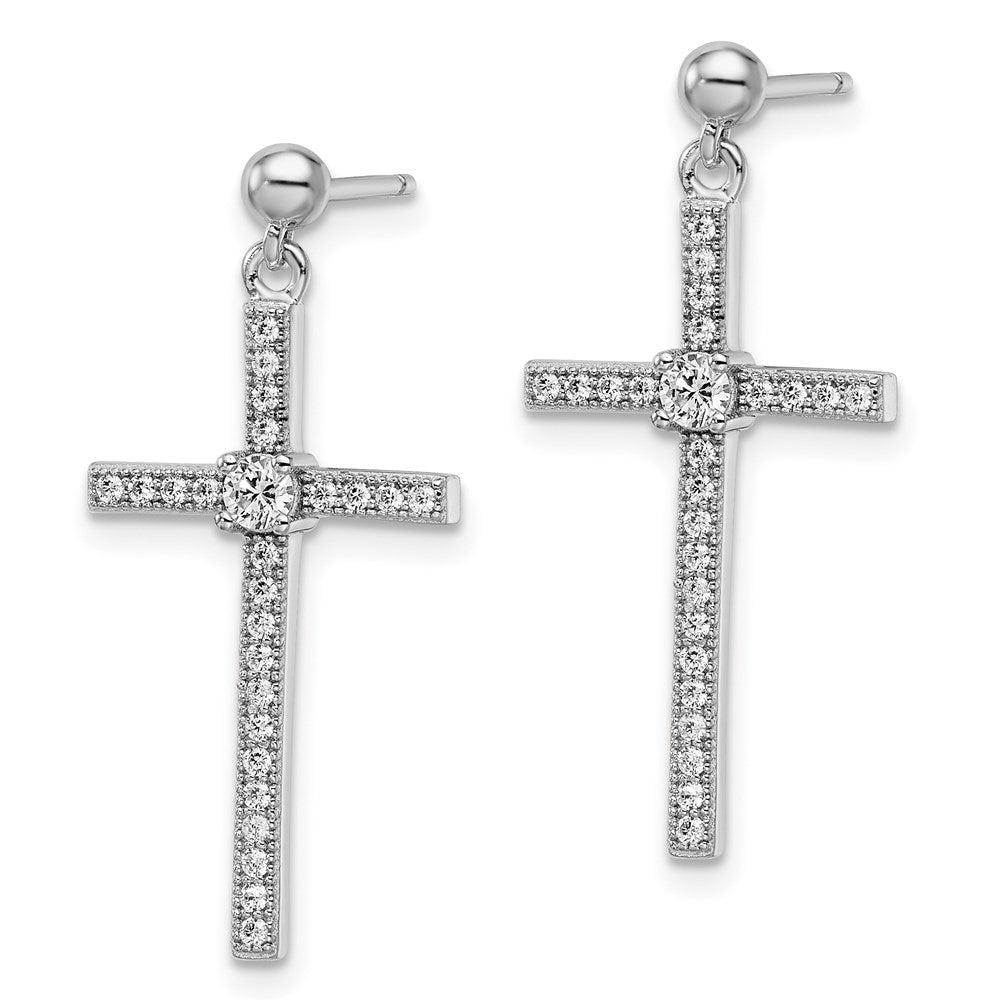 Brilliant Embers Sterling Silver Rhodium-plated 50 Stone Micro PavÇ CZ Cross Dangle Earrings